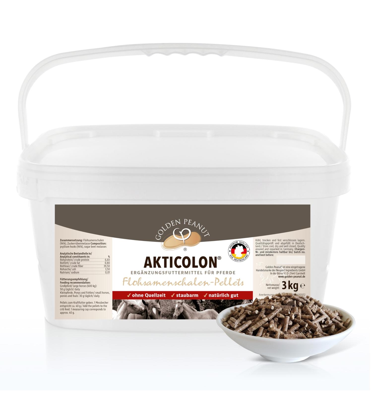 GOLDEN PEANUT Akticolon Psyllium Pellets 3kg - Natural Psyllium Husk Supplement for Horses & Ponies - Original Formula - Buy Online on GoSupps.com