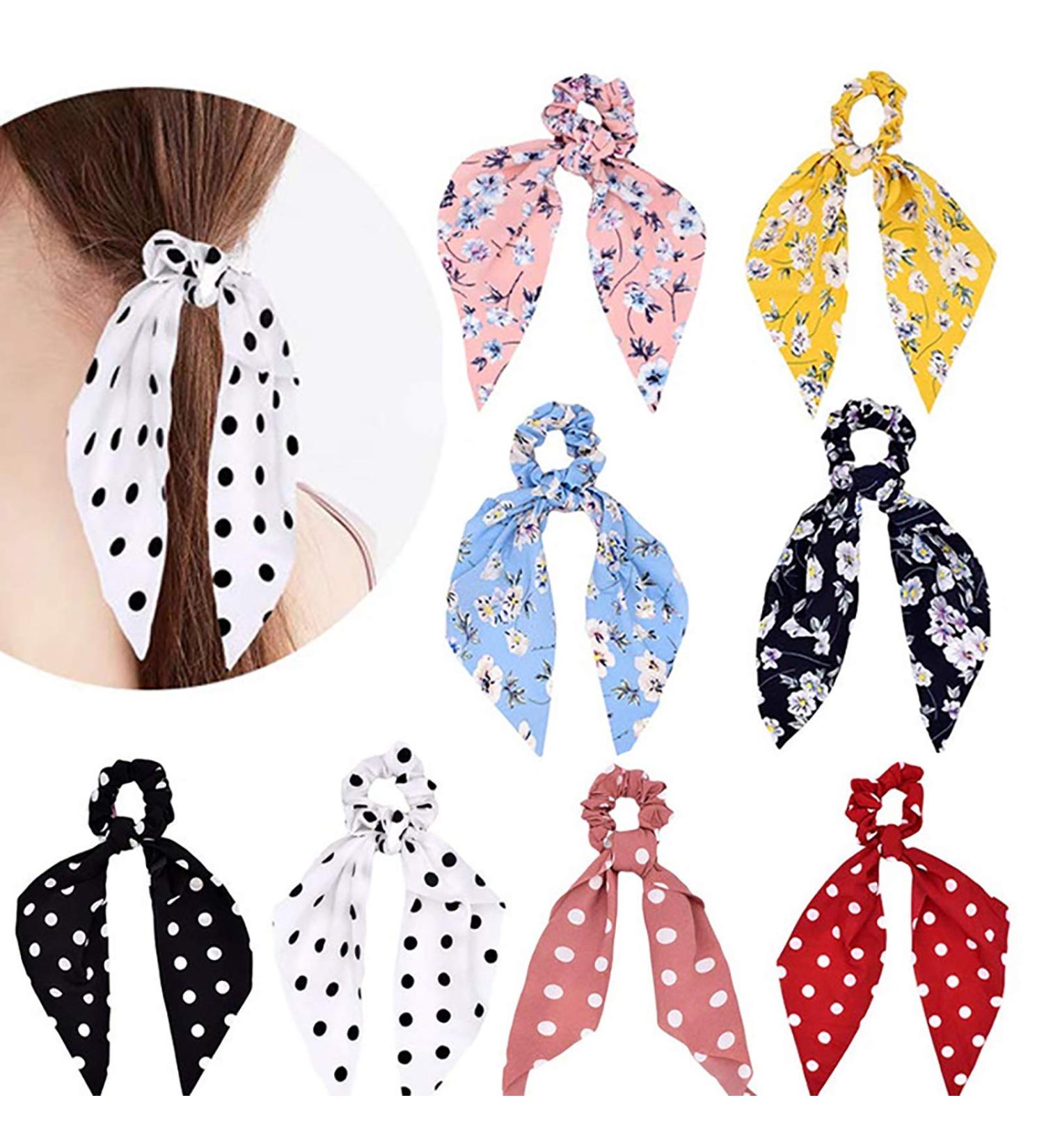 8 Pieces Chiffon Hair Scrunchies - Bowknot Floral Elastic Ponytail Holders for Women & Girls | Stylish Hair Accessories - Buy Online on GoSupps.com
