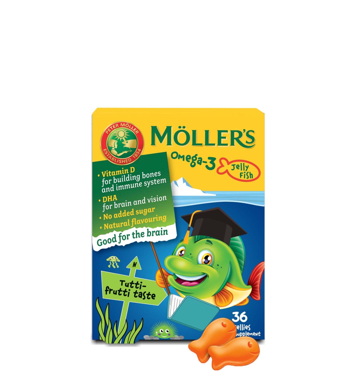 Moller's Omega 3 Jellies for Children 36 Capsules - Tutti Frutti Flavor - Buy Online on GoSupps.com