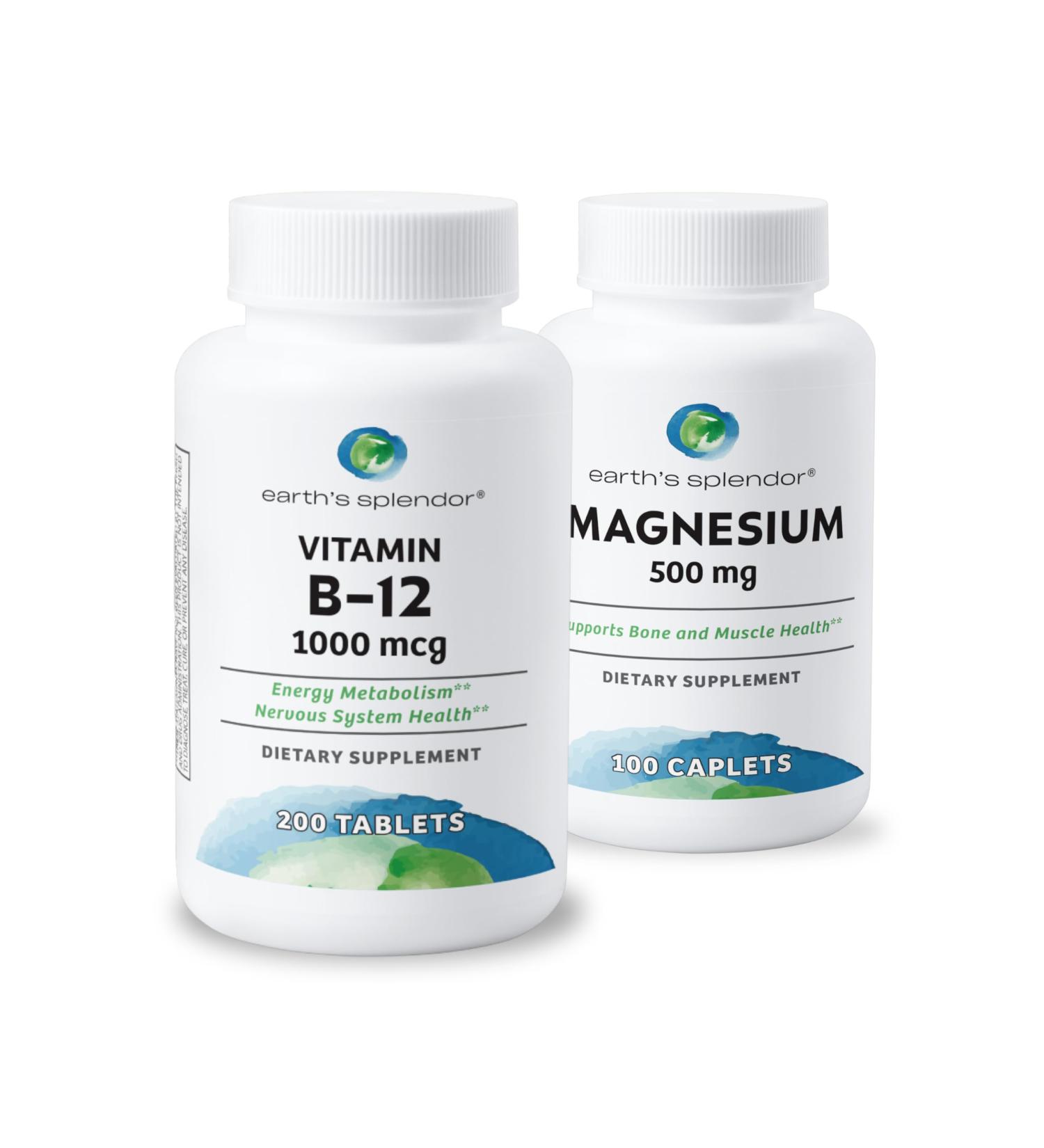Earth's Splendor Energy + Muscle Support Energy Supplements: Vitamin B12 & Magensium Bundle. Gluten & Wheat Free No Artificial Flavors & Preservative: Helps Metabolism Bone & Muscle Health - Buy Online on GoSupps.com