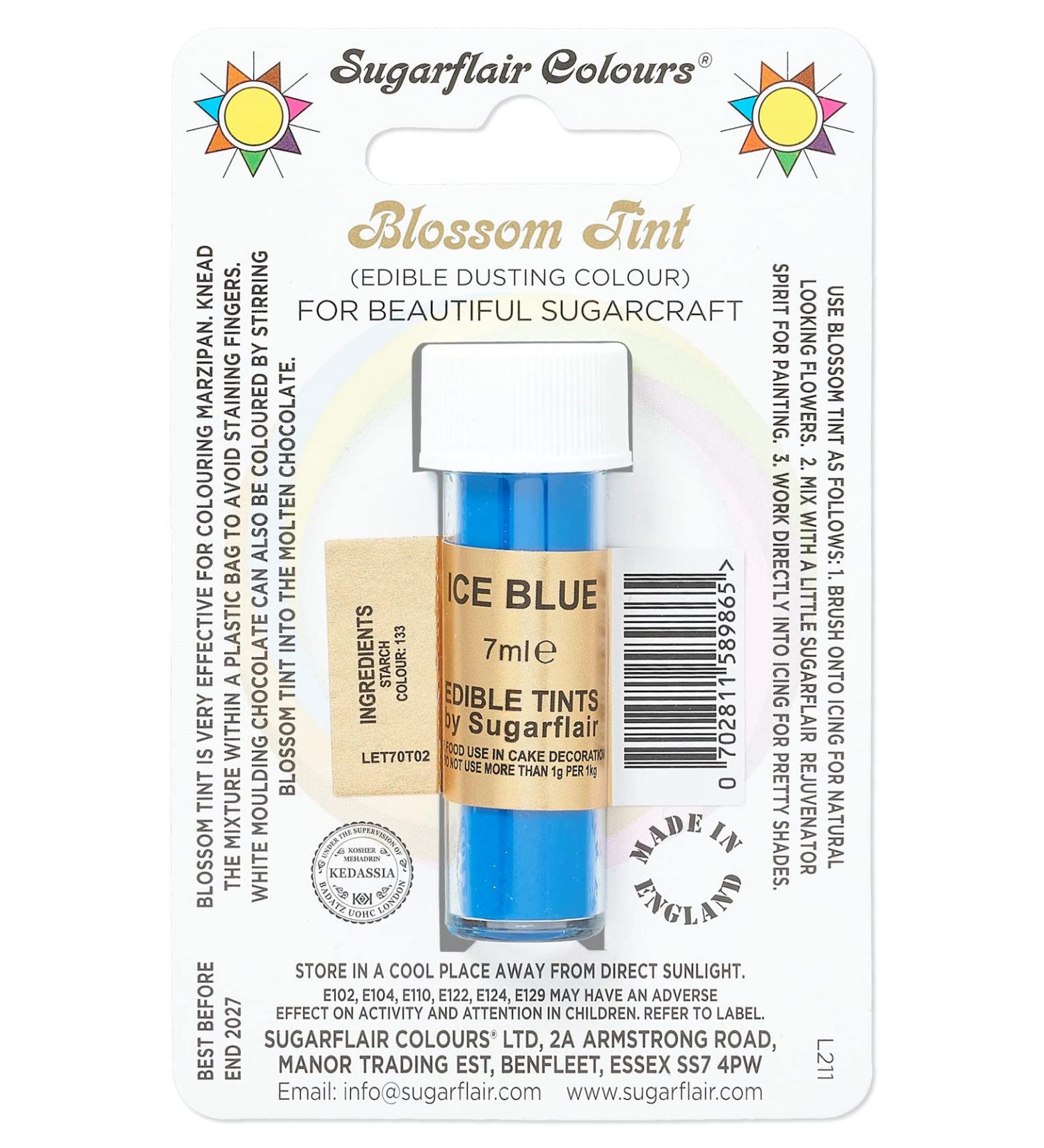 Sugarflair Ice Blue Blossom Tint Food Colouring and Dusting Powder Matt Finish Brush On or Mix with Rejuvenator Spirit to Create a One of A Kind Cake - 7ml