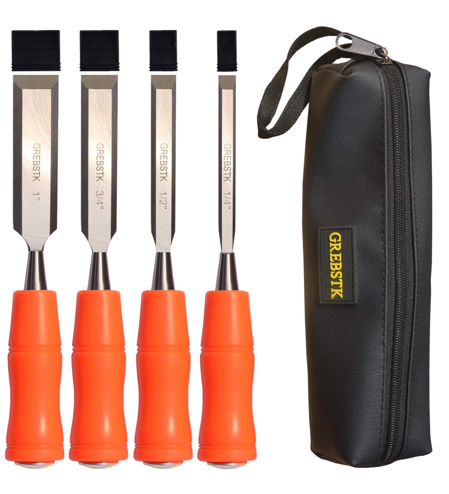 GREBSTK 4 Piece Wood Chisel Tool Sets Sturdy Chrome Vanadium Steel Chisel Woodworking Tools with Leather Bag  4PCS  1/4 inch 1/2 inch 3/4 inch 1 inch Regular Size Grip - Buy Online on GoSupps.com