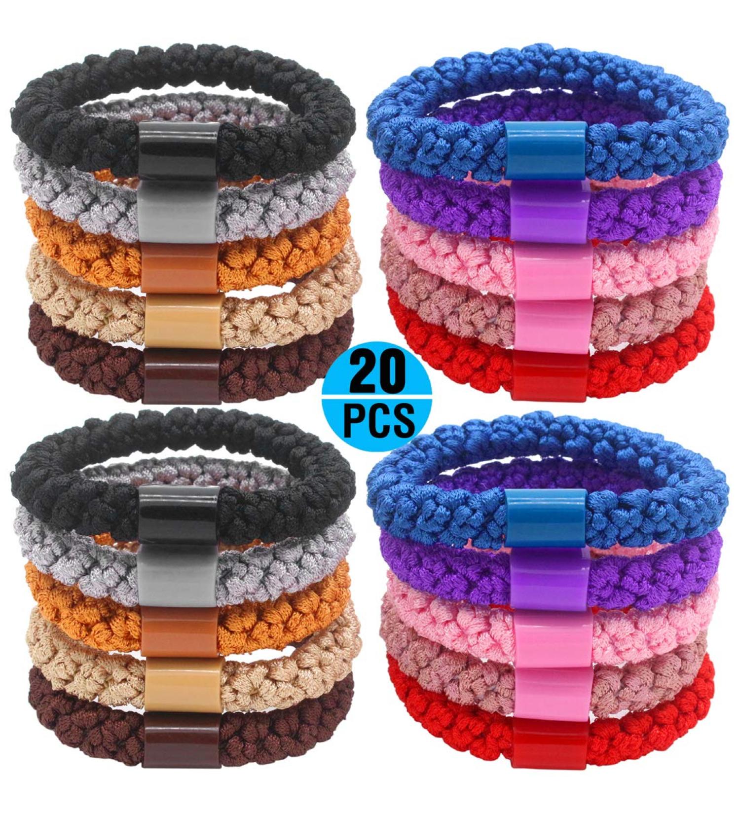 Hollihi Large Elastic Hair Ties - Ponytail Holders for Thick Hair | 20 Neutral Color Braided Ribbons for Women & Girls - Buy Online on GoSupps.com