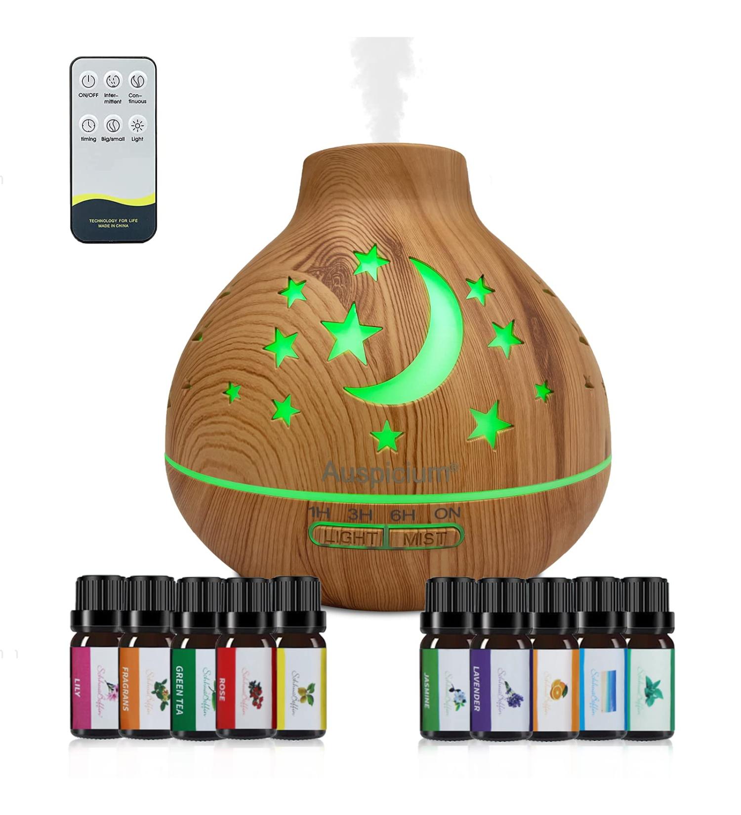 500ml Aroma Diffuser with 15 LED Colors - Essential Oil Humidifier Auto Shut-Off 3 Timing Modes - Dark Brown - Buy Online on GoSupps.com