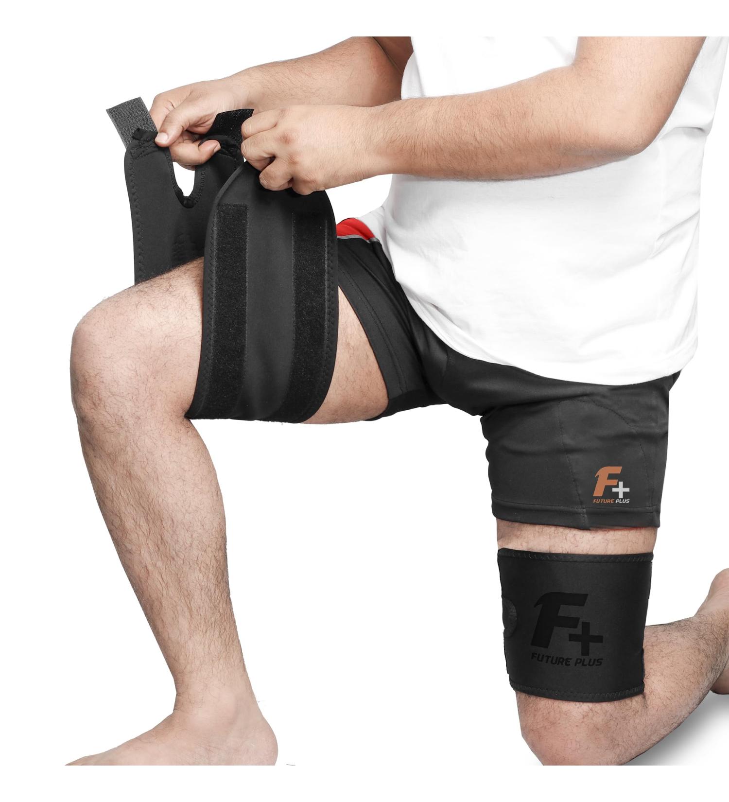 F+ Thigh Leg Support Brace Sleeve | Neoprene Compression - Ideal for Muscle Sprains, Tendinitis, Workouts, Sciatica Pain - Buy Online on GoSupps.com