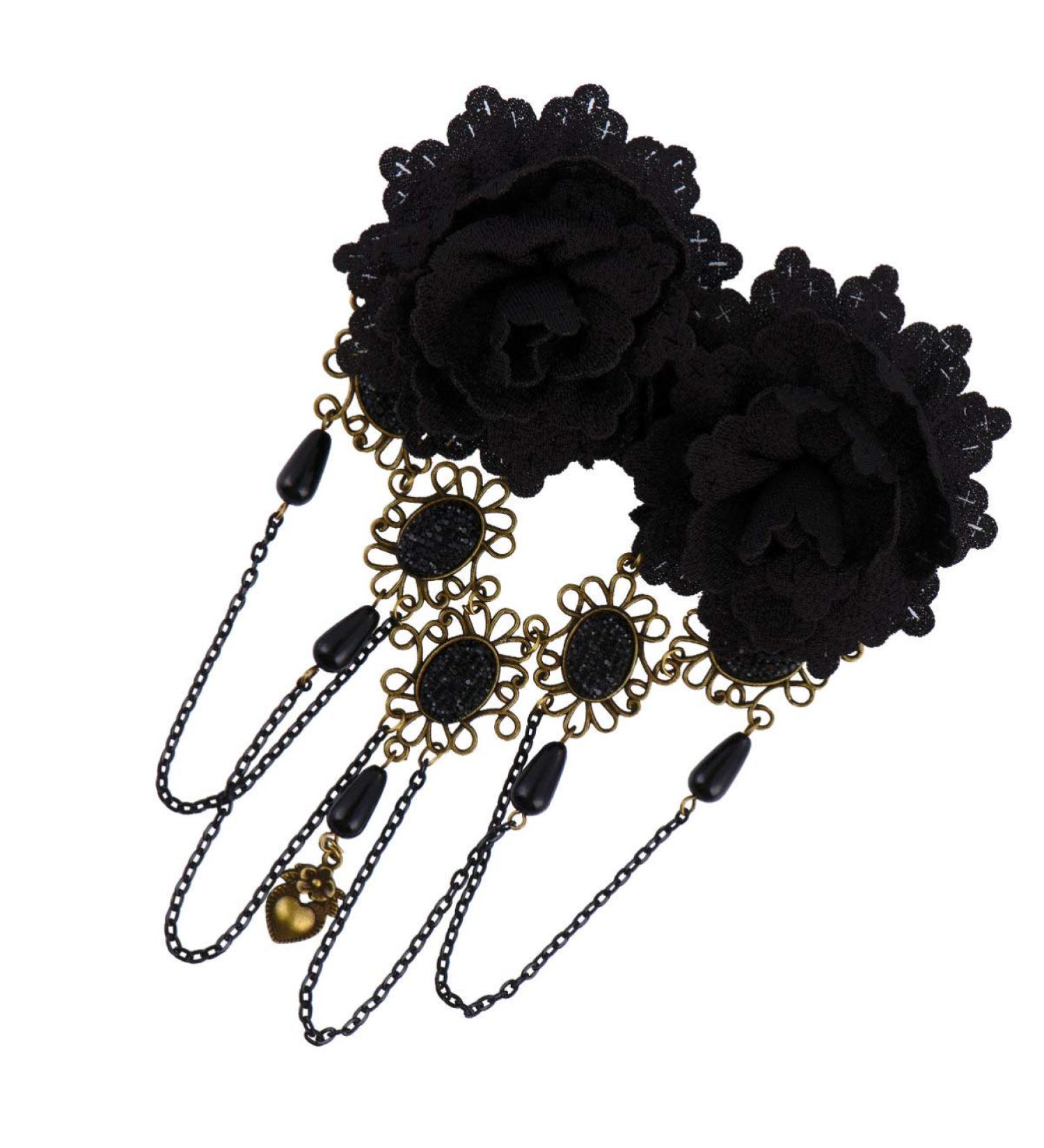 LALAFINA Gothic Chain Hairpin Gothic Hair Accessories Halloween hairpin Gothic Lace Rose Brooch Pin Rhinestone Tassel Hair Barrettes for Women Girls (Black) Halloween Hair Clips - Buy Online on GoSupps.com