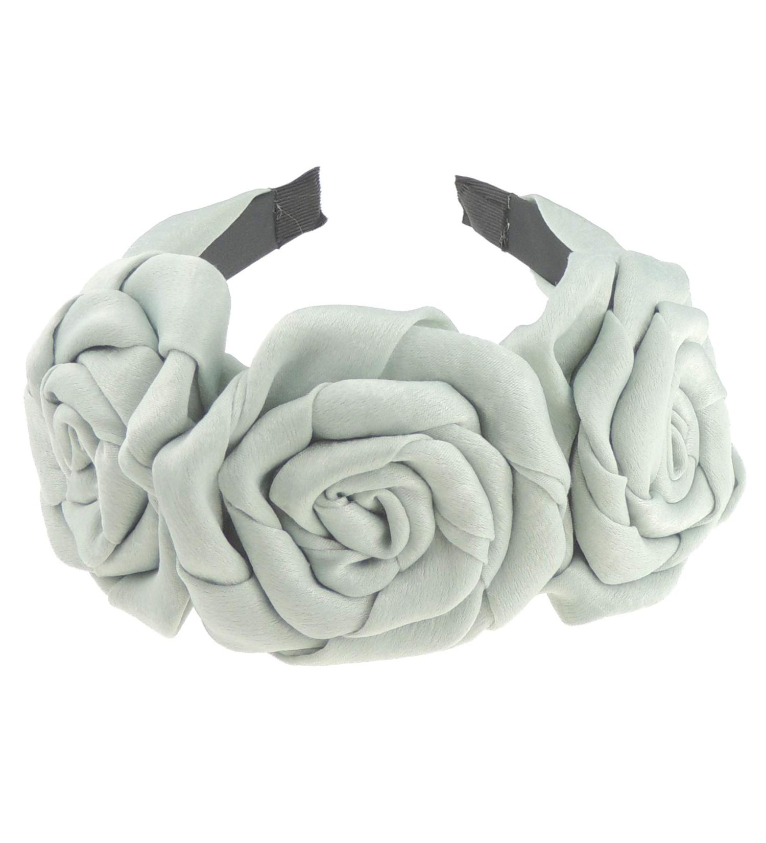 Ladies Satin Chiffon Rosette Rose Flower Bridal Evening Occasion Wide Headband Alice Band (Mint)