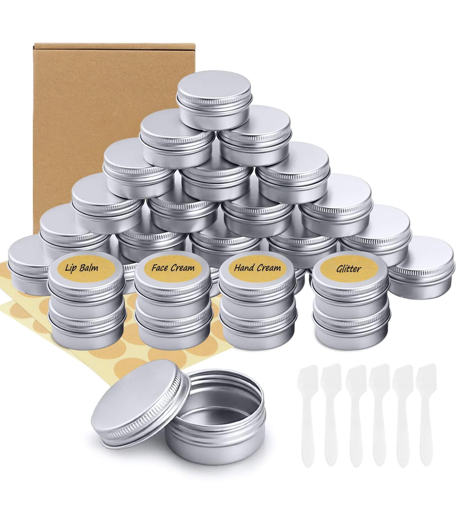 Veuwolm 30-Piece Aluminum Cocks Set - Travel Cream Boxes with 72 Round Stickers Empty Lip Balm Cans for Cosmetics 15ml Silver - Buy Online on GoSupps.com