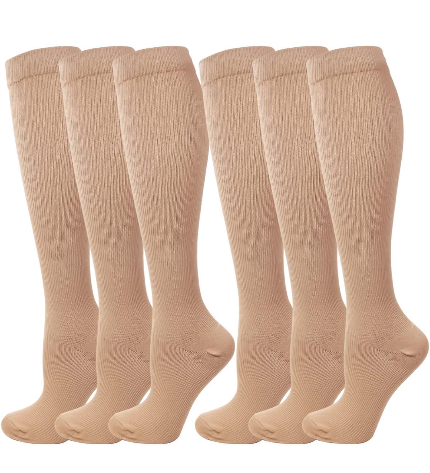 Shop Kuzimua 6 Pair Compression Stockings - Knee Socks for Men & Women | Sports Travel Pregnancy Medical Support - S-M Brown - Buy Online on GoSupps.com