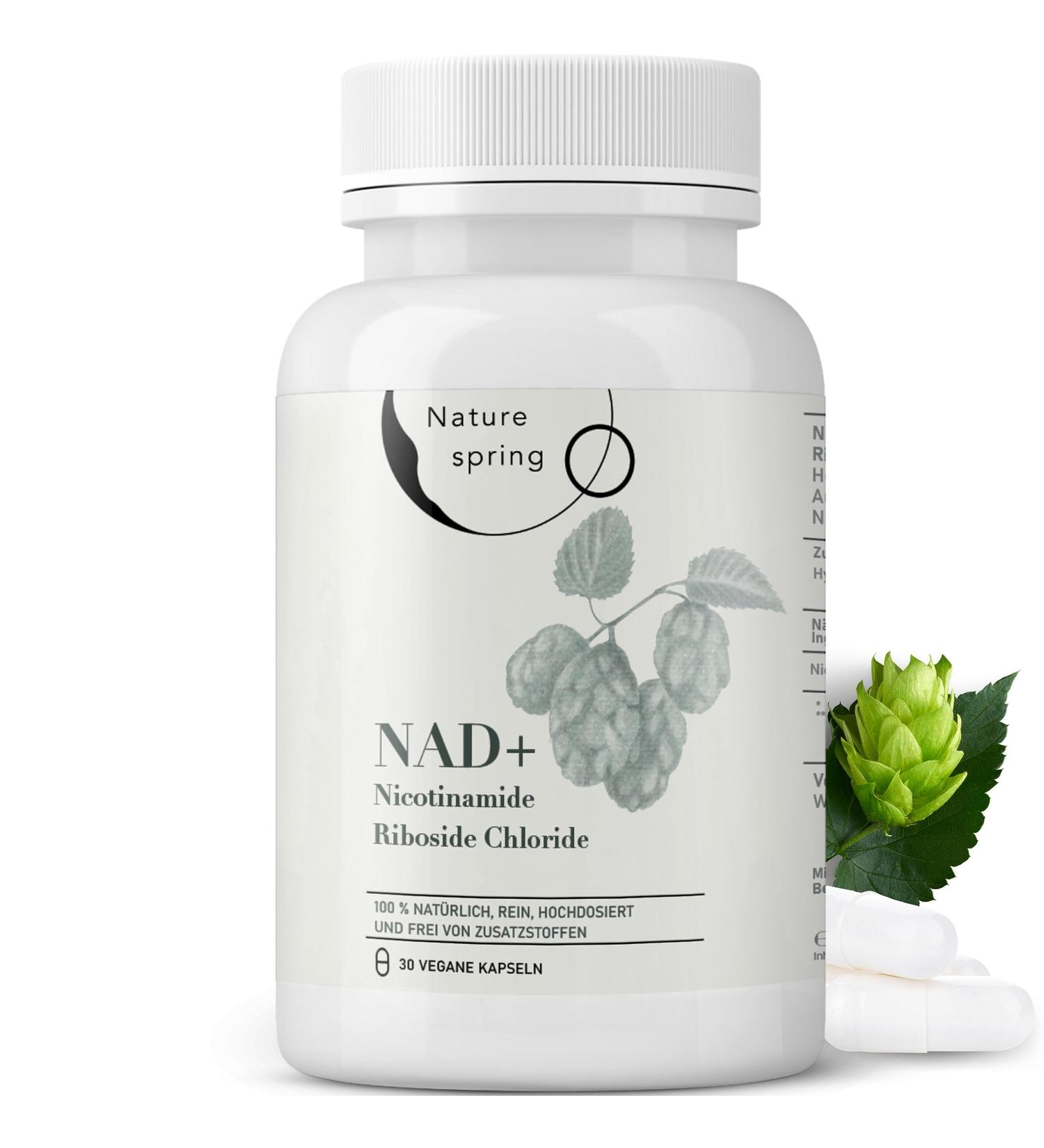 Nature Spring Nicotinamide Riboside NAD+ Capsules 500mg - Anti-Aging Skin & Energy Boost | Vegan | 1-Month Supply | Lab Tested in DE - Buy Online on GoSupps.com