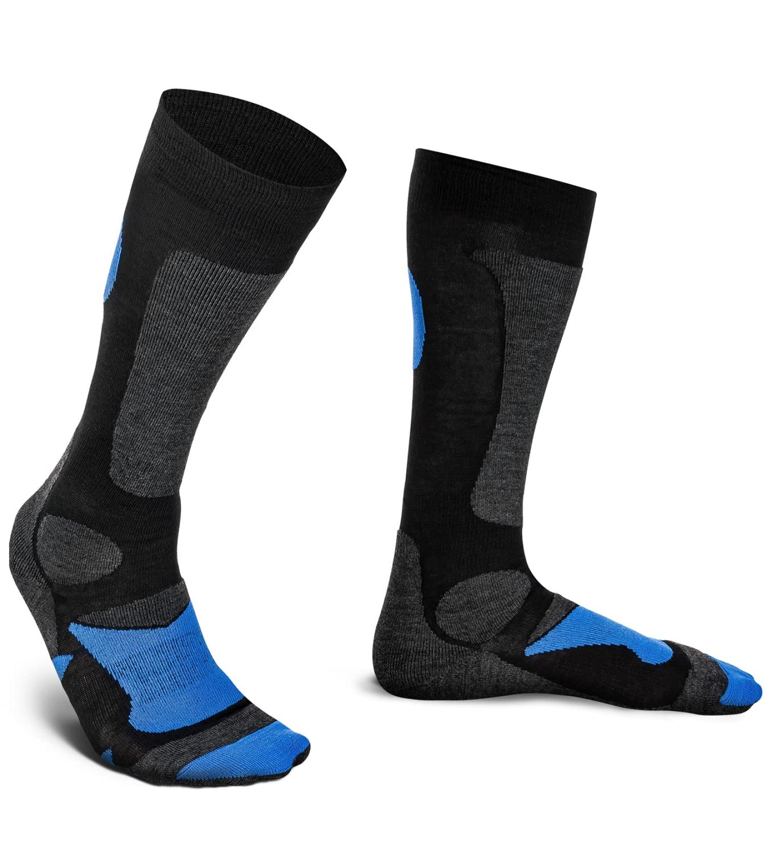 Piarini Unisex Ski Socks - Merino Wool Thermosocks for Winter Sports | 2 Pairs Black & Blue Sizes 43-46 Perfect for Snowboarding & Outdoor Adventures - Buy Online on GoSupps.com