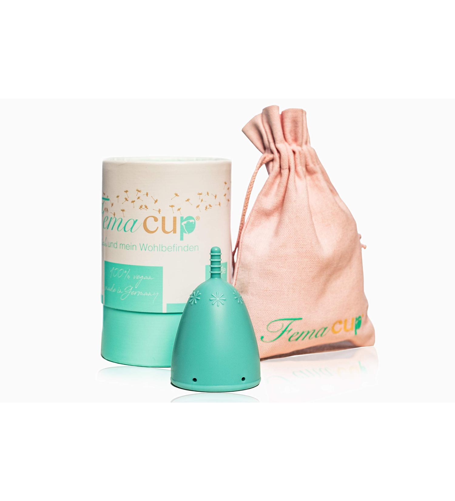 Femacup Menstrual Cup Size M | 100% German Made | BPA-Free Medical Silicone | Odorless | Turquoise | Eco-Friendly Alternative to Tampons - Buy Online on GoSupps.com