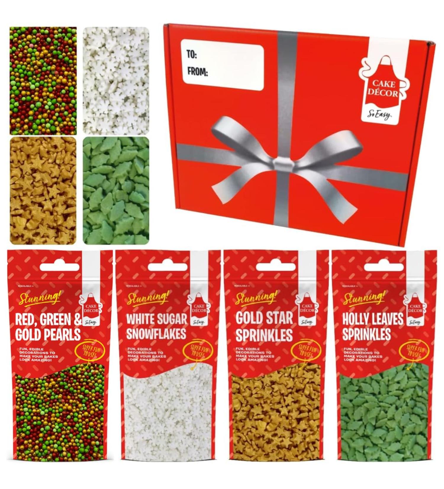 Cake D cor Christmas Sprinkles Set | 200g Edible Christmas Cake Decorations | Traditional Edible Christmas Sprinkles Snowflake Sprinkles Gold Stars & Holly Sprinkles (Stunning Christmas Sprinkles) - Buy Online on GoSupps.com