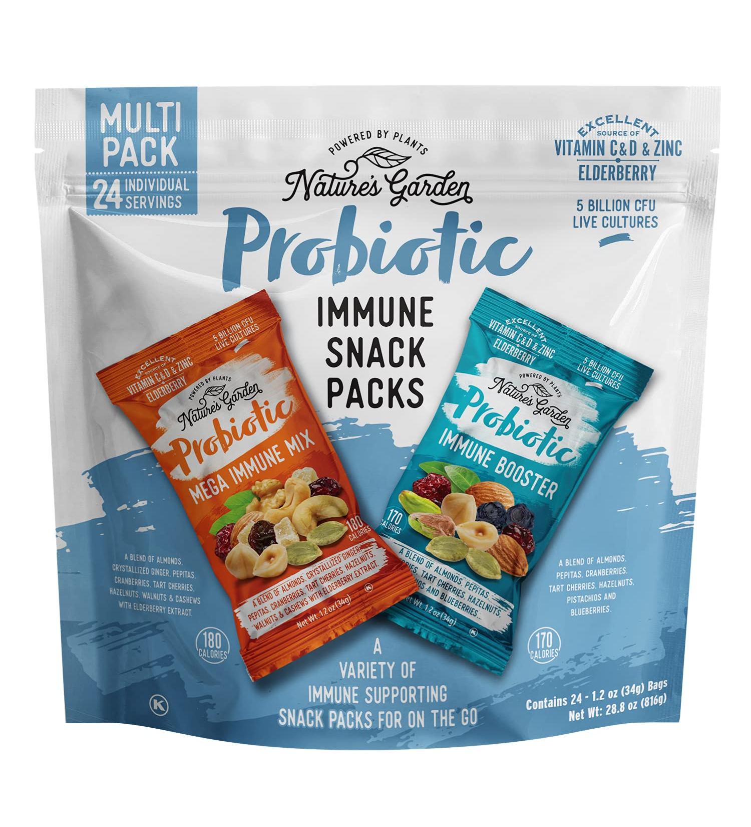 Nature's Garden Probiotic Immune Snack Packs - Mixed Nuts with Heart Healthy Omega-3, Vitamin D, Cranberries, and Cherries - 24 Individual Servings for Immune Boost and Family Snacking - Buy Online on GoSupps.com
