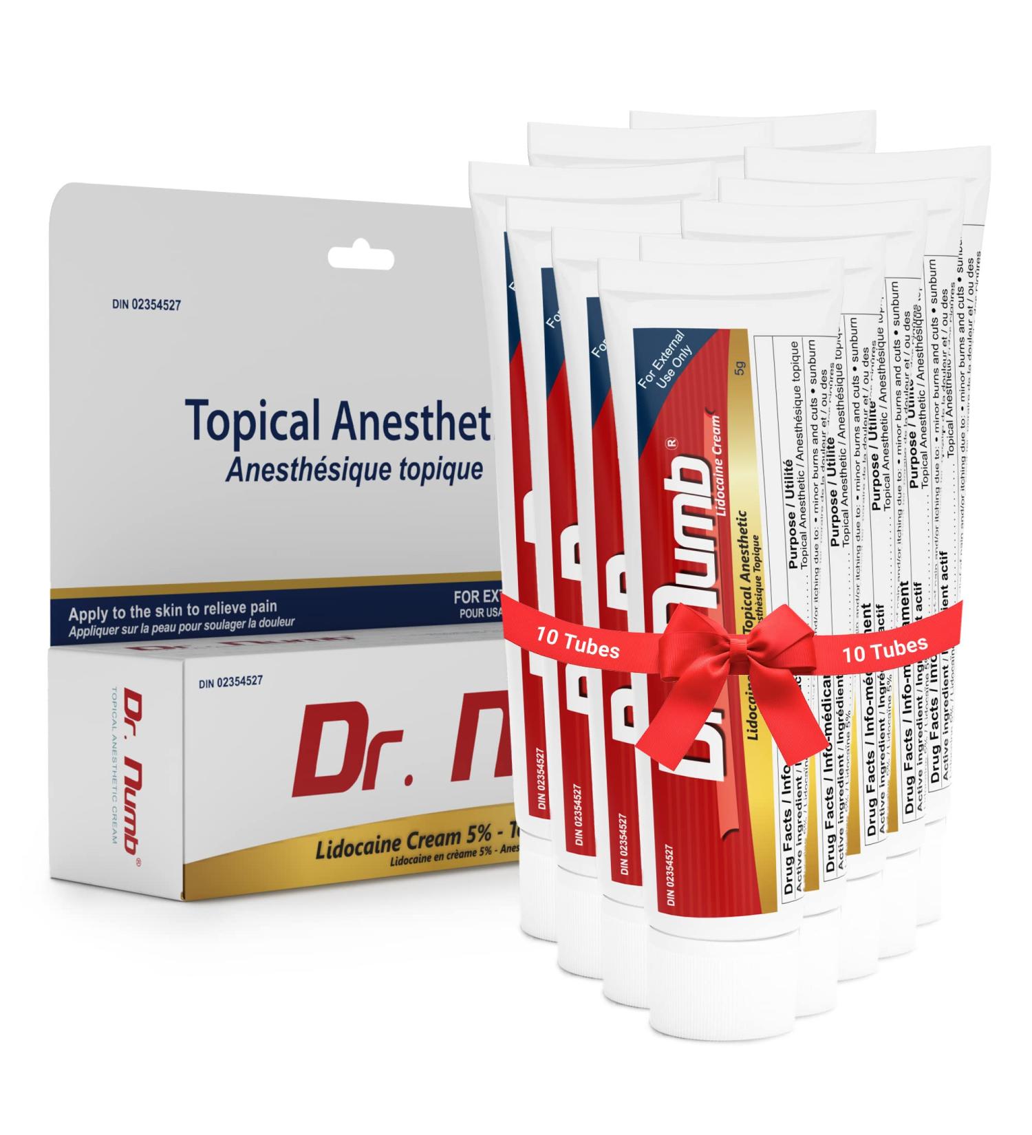 DR. NUMB 5% Lidocaine Topical Anesthetic Numbing Cream - 5g || Maximum Strength with Vitamin E for Pain Relief of Microneedling Piercing Tattoo Injection Sun Burn Hemorrhoid - Travel Size (10) - Buy Online on GoSupps.com