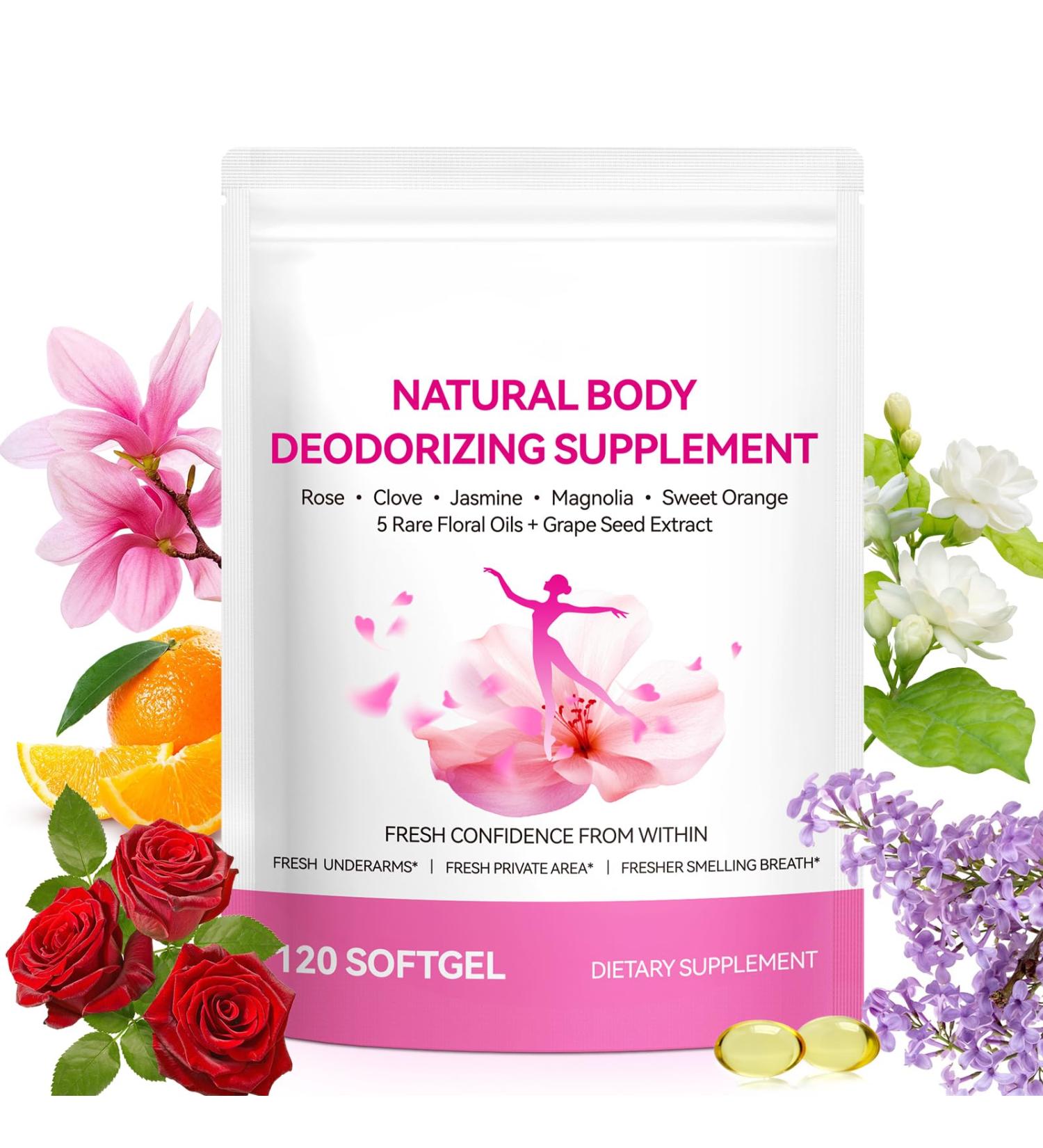 Internal Deodorant Supplement for Women Freshness Eliminate Body Armpits/Breath Odor from Inside Out 5-In-1 Natural Floral Essential Oil Blends for Floral Freshness Antioxidant | 120 Softgels - Buy Online on GoSupps.com