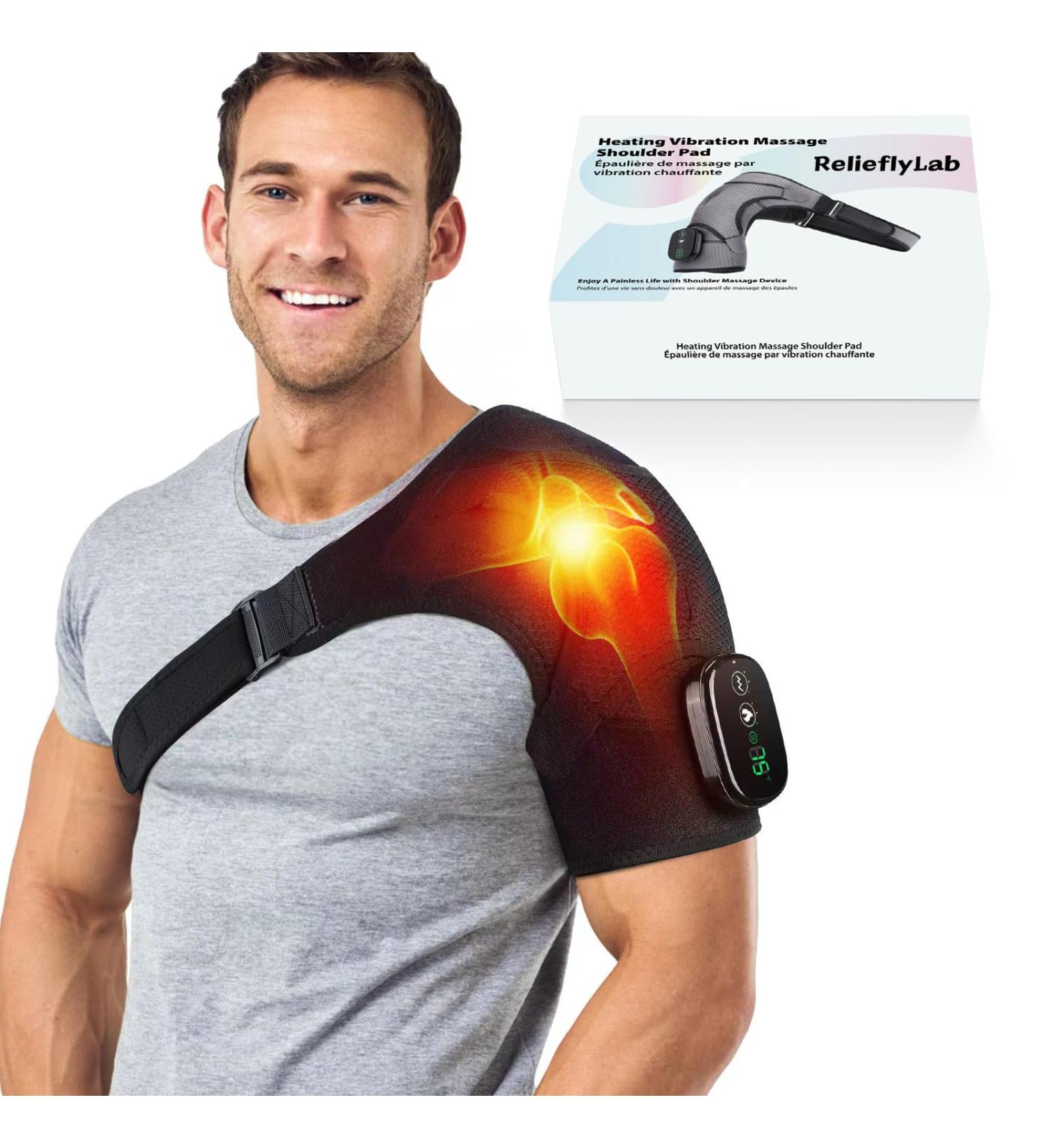 RelieflyLab 3 in 1 Shoulder Device Heated Shoulder Strap Massager with Vibration Relieve Chronic Shoulder Pain for Men and Women (Grey)