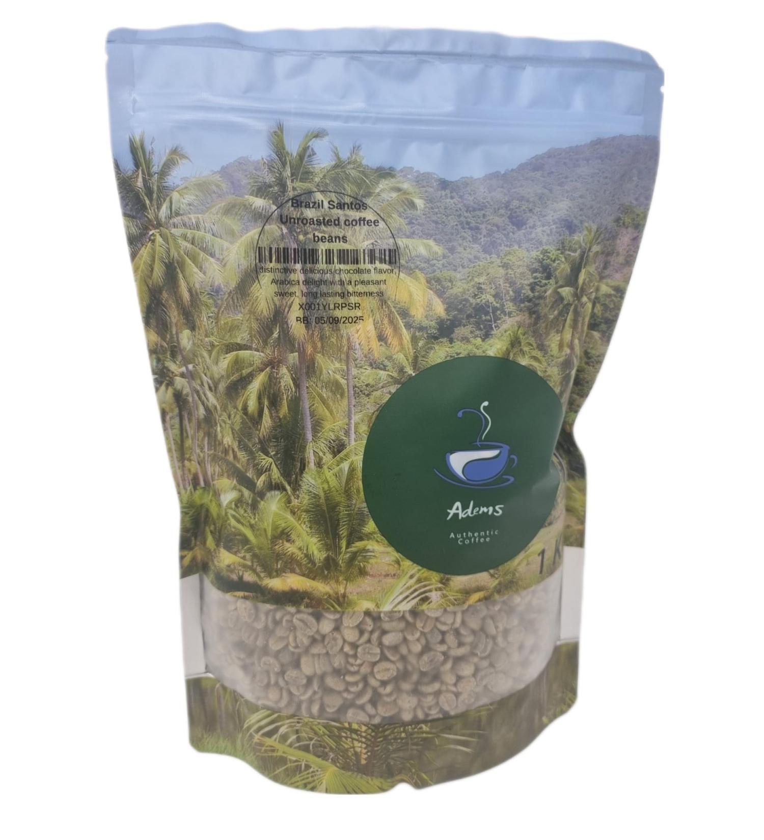 Adems Brazil Santos Green Coffee Beans Unroasted 100% Arabica coffee 1kg for home or business roasting - Buy Online on GoSupps.com