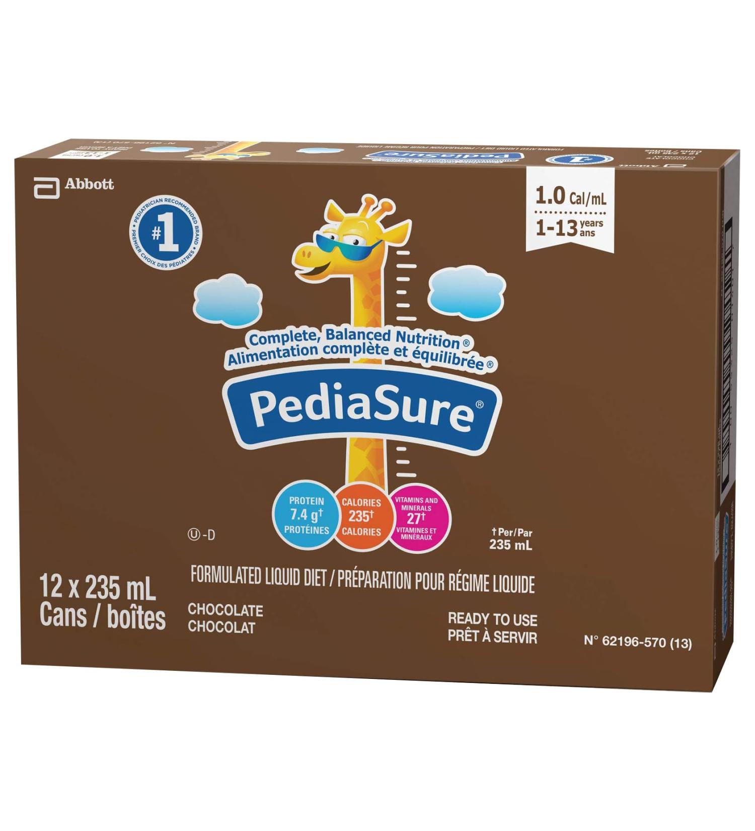 PediaSure Formulated Liquid Diet Chocolate 12 count 2820 mL - Buy Online on GoSupps.com