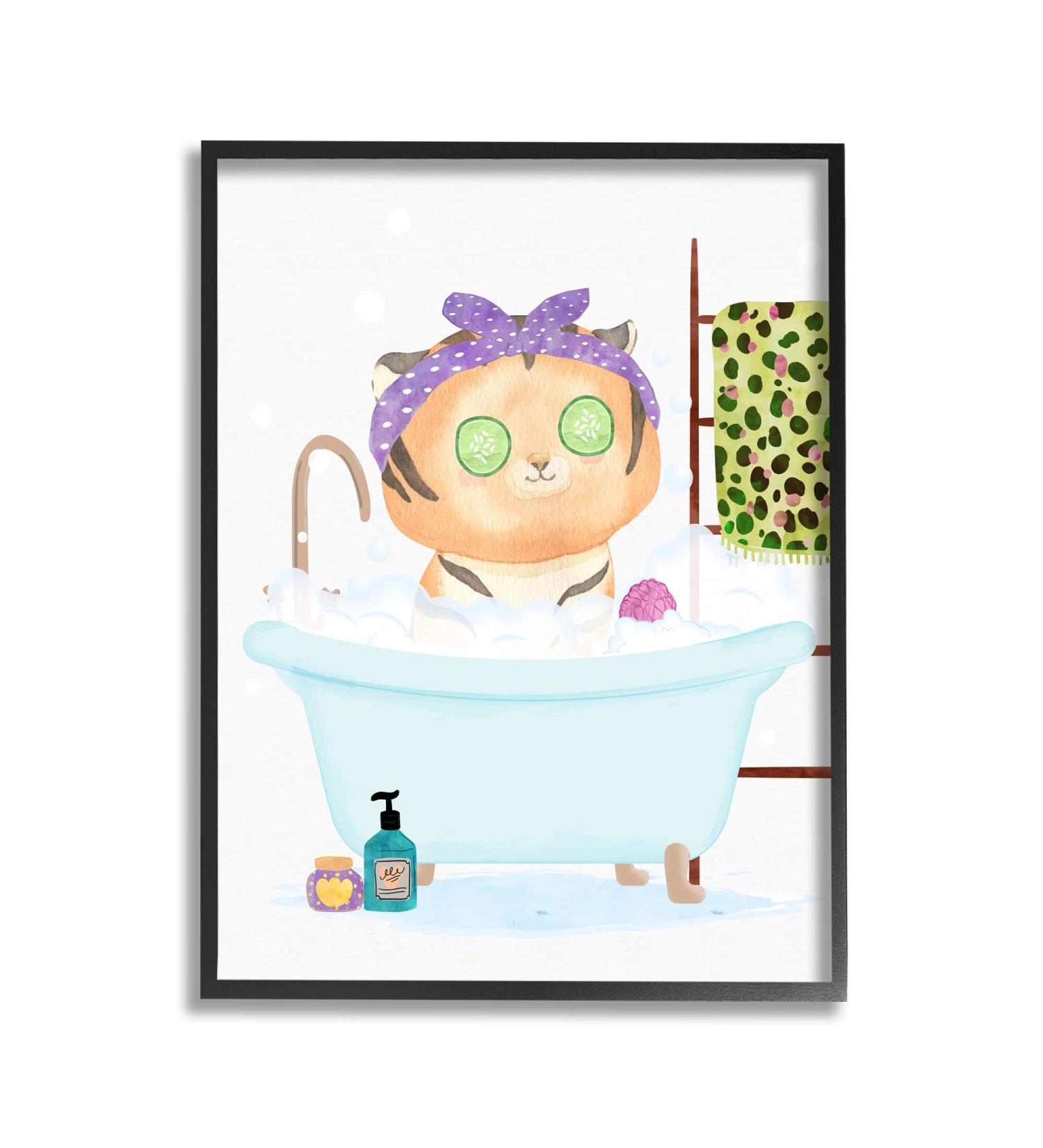 Stupell Industries Children's Tiger Bubble Bath Safari Animal Black Framed Wall Art - 11x14 White - Buy Online on GoSupps.com