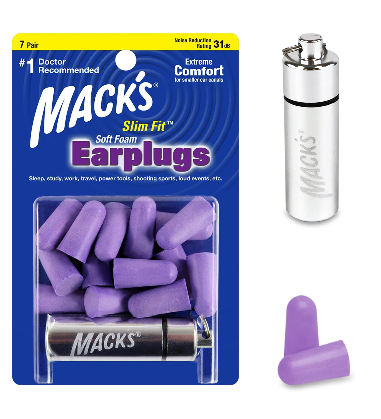 Mack's Slim Fit Soft Foam Earplugs 7 Pair with Travel Case - Small Ear Plugs for Sleeping, Snoring, Traveling, Concerts, Sports, and Power Tools - Buy Online on GoSupps.com
