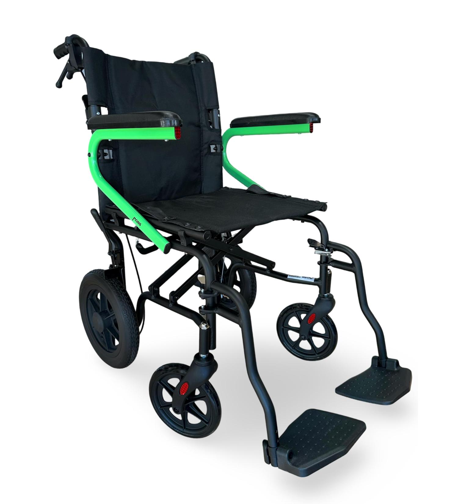 MOBB Transport Wheelchair w/Handbrake 12" Wheels Swing Away Legrest Foldable Backrest 18 Seat Width 300lbs Weight Capacity Lime Green - Buy Online on GoSupps.com