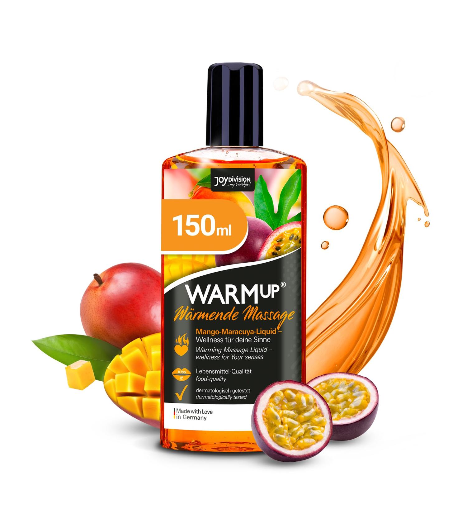 JoyDivision WarmUp Mango-Maracuja Massage Oil 150ml | Warming Massage Liquid with Fragrance & Taste | Premium Massage Oils for Relaxation - Buy Online on GoSupps.com