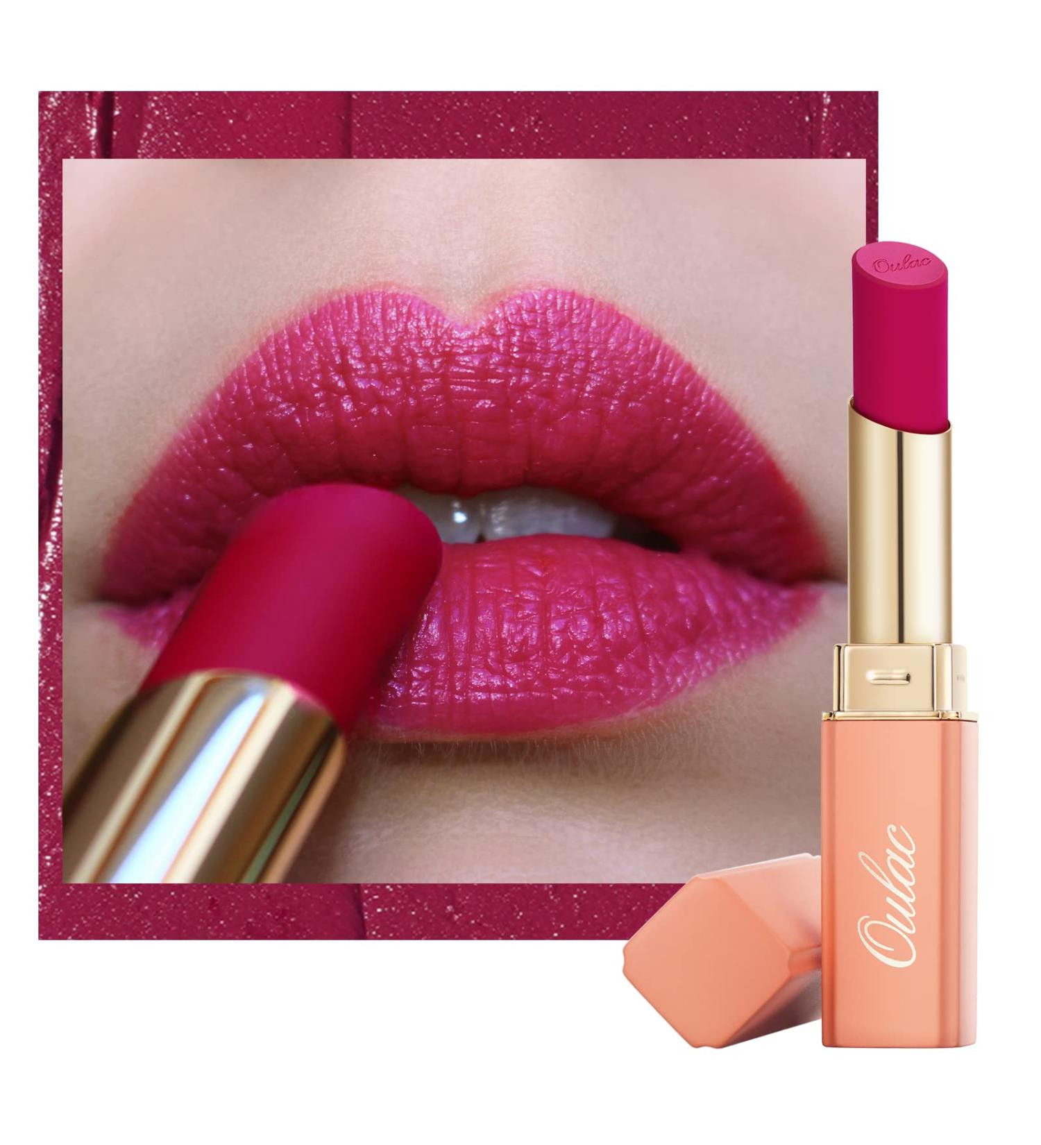 Oulac Magenta Creamy Matte Lipstick | Soft Satin Finish, Moisturizing Formula | Highly Pigmented Enriched with Rose Oil | Vegan & Cruelty-Free - Addicted to Love (Y03) | 3.6g - Buy Online on GoSupps.com