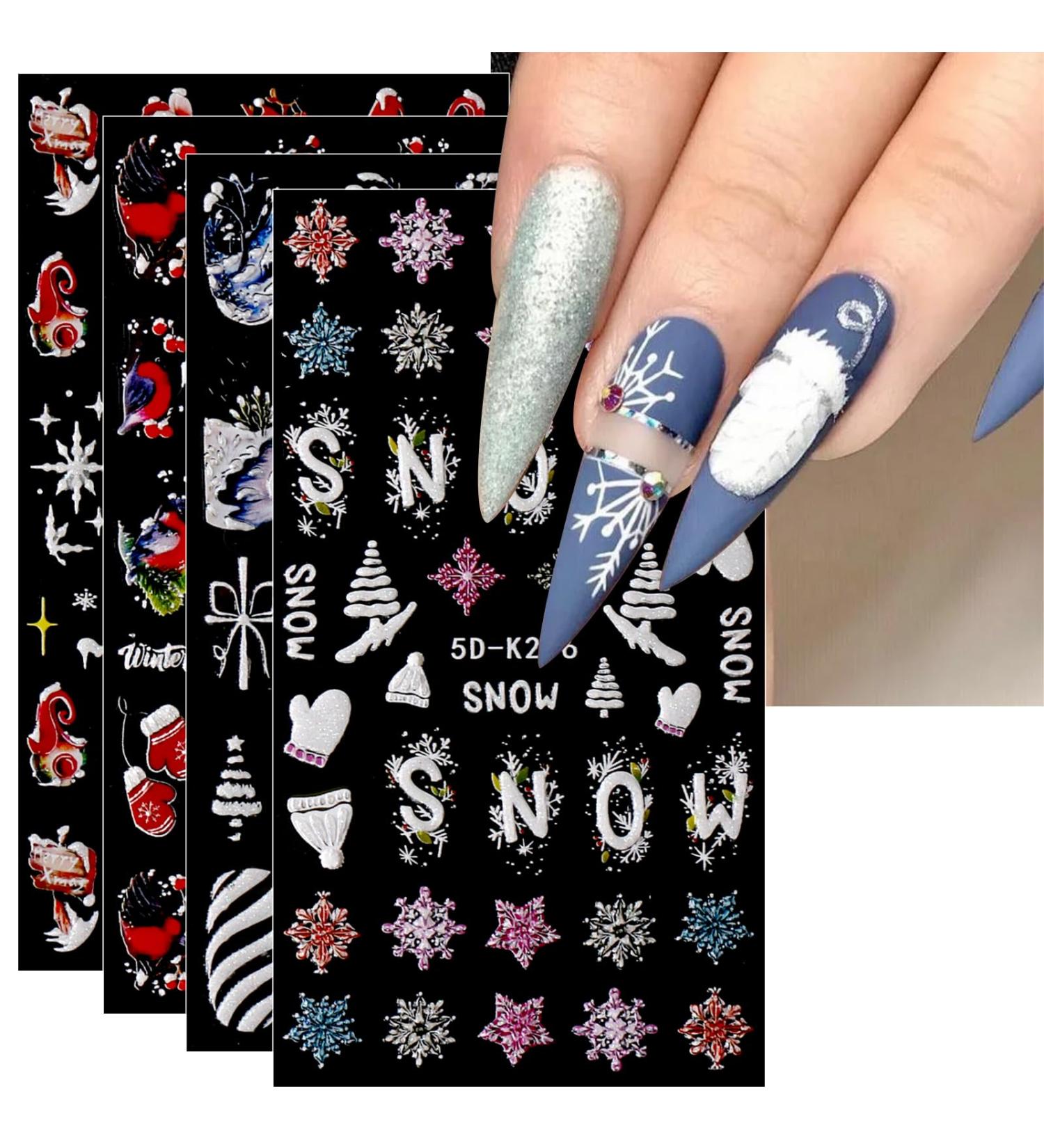 JMEOWIO 3D Embossed Christmas Nail Art Stickers Decals Self-Adhesive 5D Colorful Snowflake Winter Holiday Nail Supplies Nail Art Design Decoration Accessories 4 Sheets - Buy Online on GoSupps.com