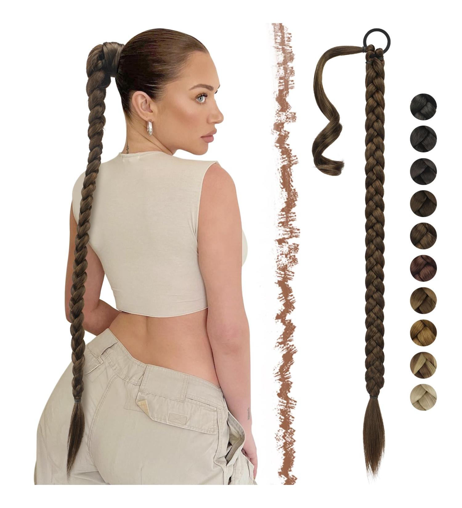 Shop Fine Braid Ponytail Extensions | 65cm Brown & Light Brown Hair Tie | Artful Braided Hair for Women - Buy Online on GoSupps.com