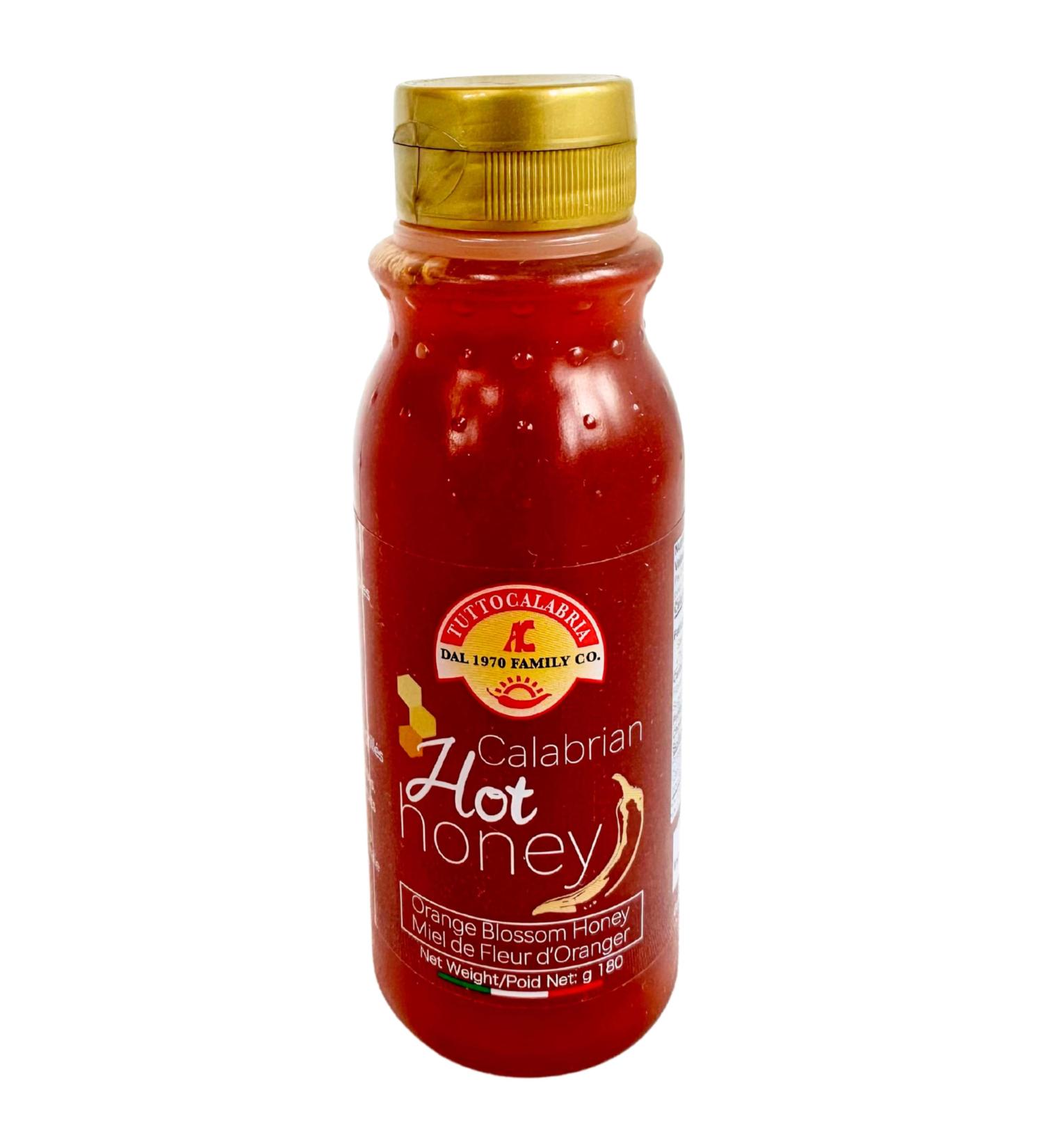 Tutto Calabria Hot Spicy Honey from Italy 180g (6.3 oz.) Squeeze Bottle of Natural Italian Honey Infused with Crushed Calabrian Chili Peppers - This Premium Hot Honey is Perfect on Pizza Chicken Desserts - Buy Online on GoSupps.com