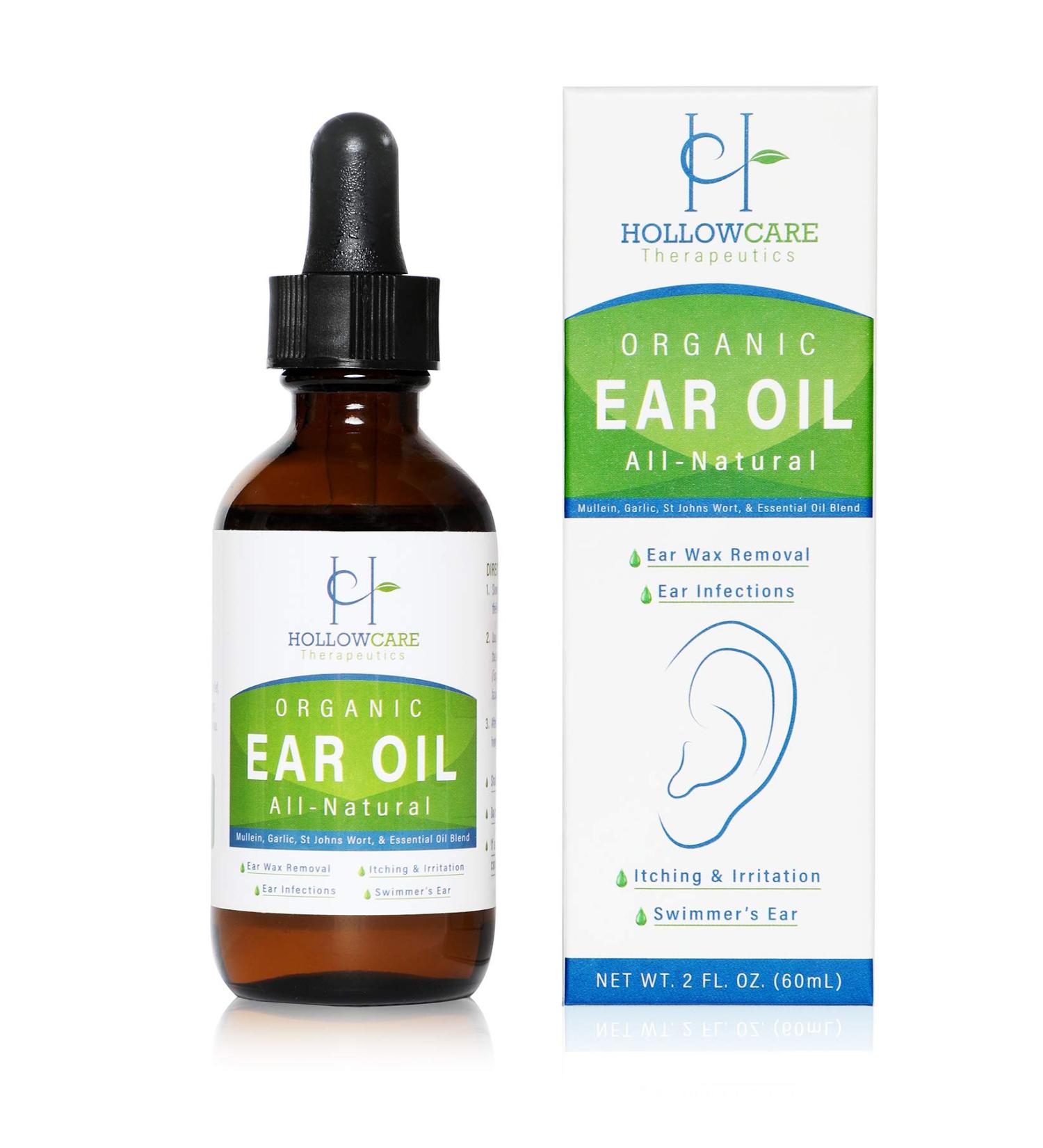 HOLLOWCARE Organic Ear Oil for Wax Removal - Natural Drops for Itching & Irritation - 2 OZ - Safe for Kids, Adults, Babies, Dogs - Buy Online on GoSupps.com