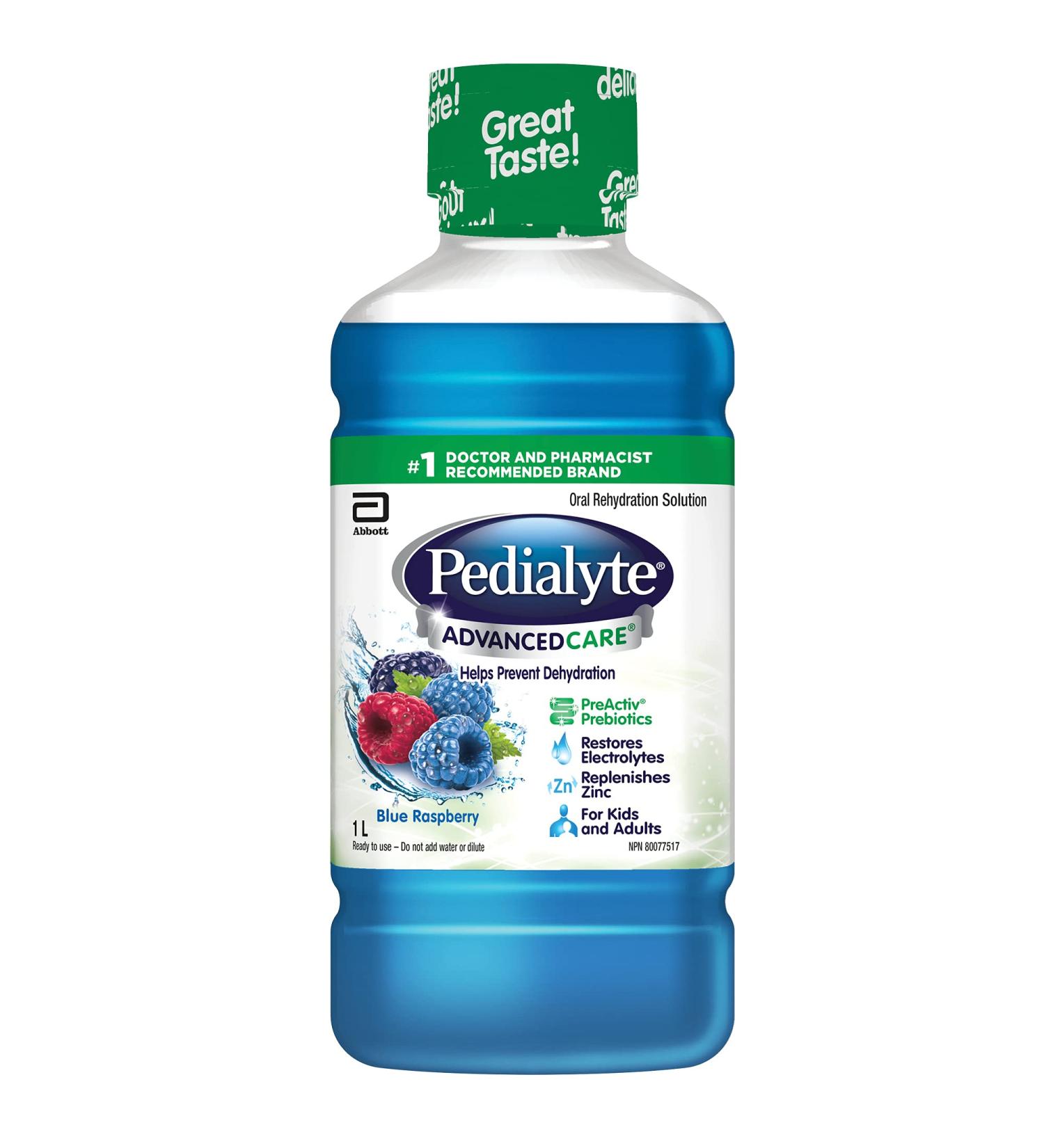 Pedialyte AdvancedCare Liquid Electrolyte Solution Blue Raspberry 1-L Bottle Electrolyte Replacement Oral Rehydration Solution - Buy Online on GoSupps.com