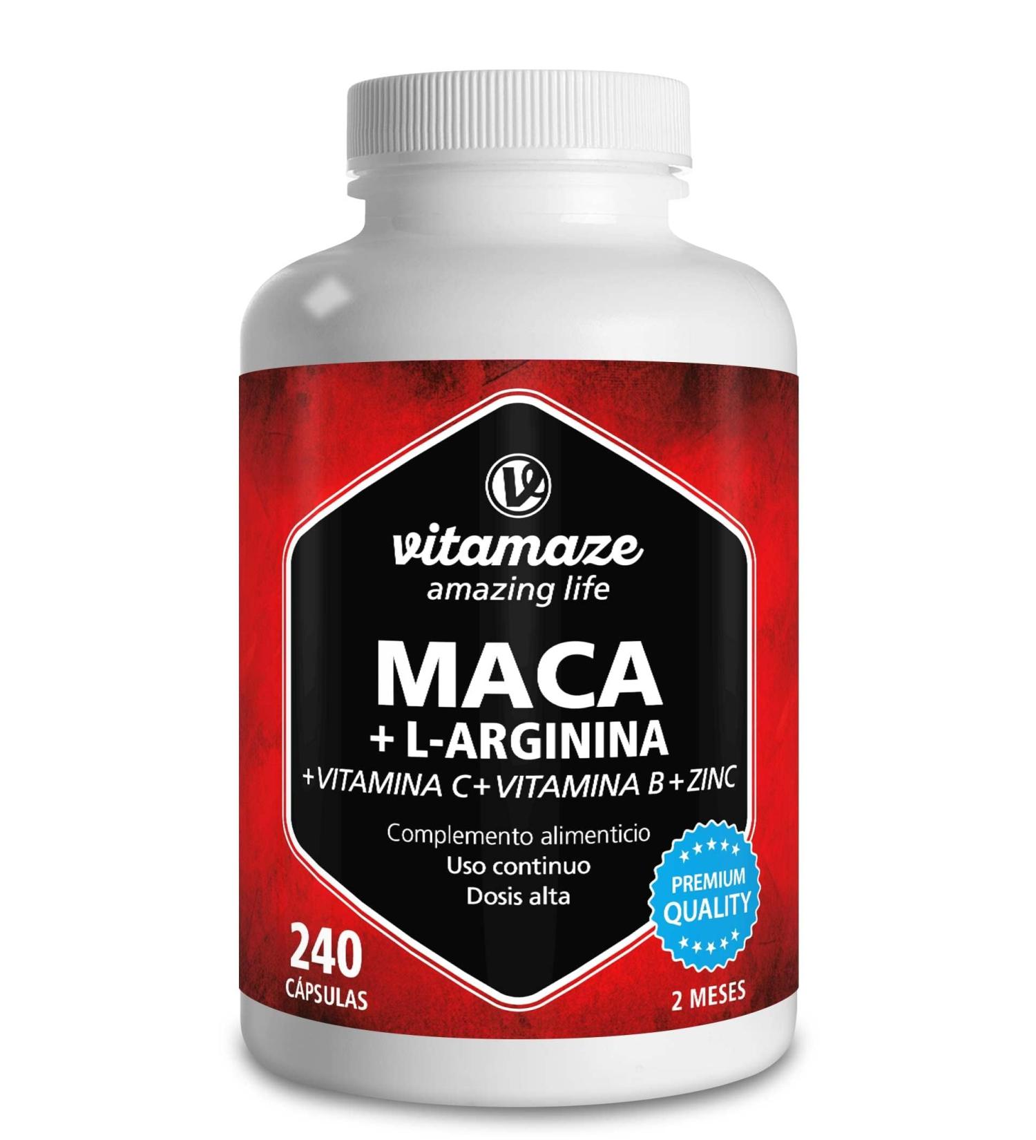 Vitamaze Maca Root Capsules 4000mg with L-Arginine, B6, B12, and Zinc - Hormonal Balance & Energy Booster - 240 Capsules for 2 Months - Organic German Quality Supplement - Buy Online on GoSupps.com