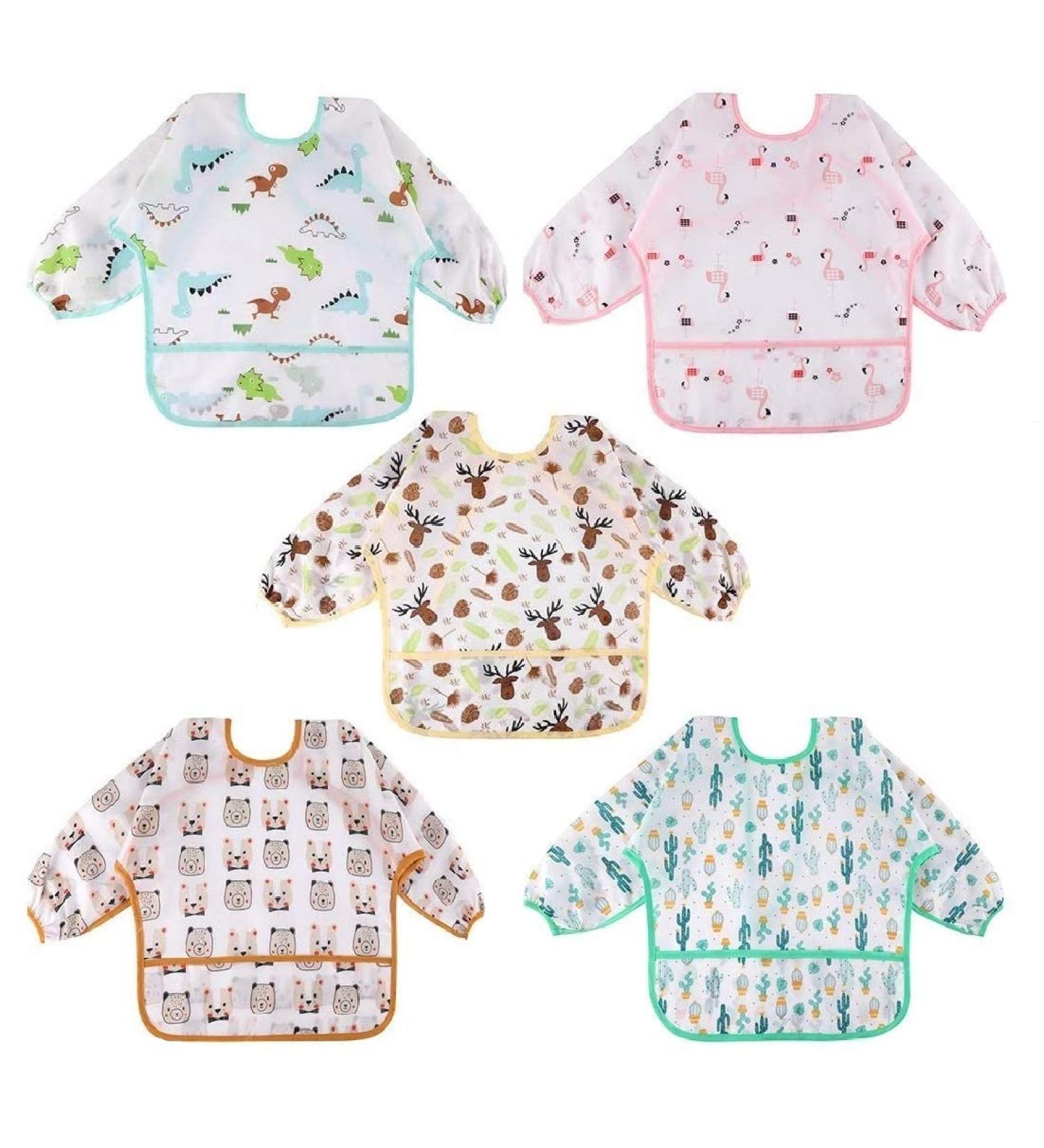 Discoball 5 pcs Baby Bibs with Sleeves - Waterproof Feeding Bibs for Infant Toddler 2-4 Years - Buy Online on GoSupps.com