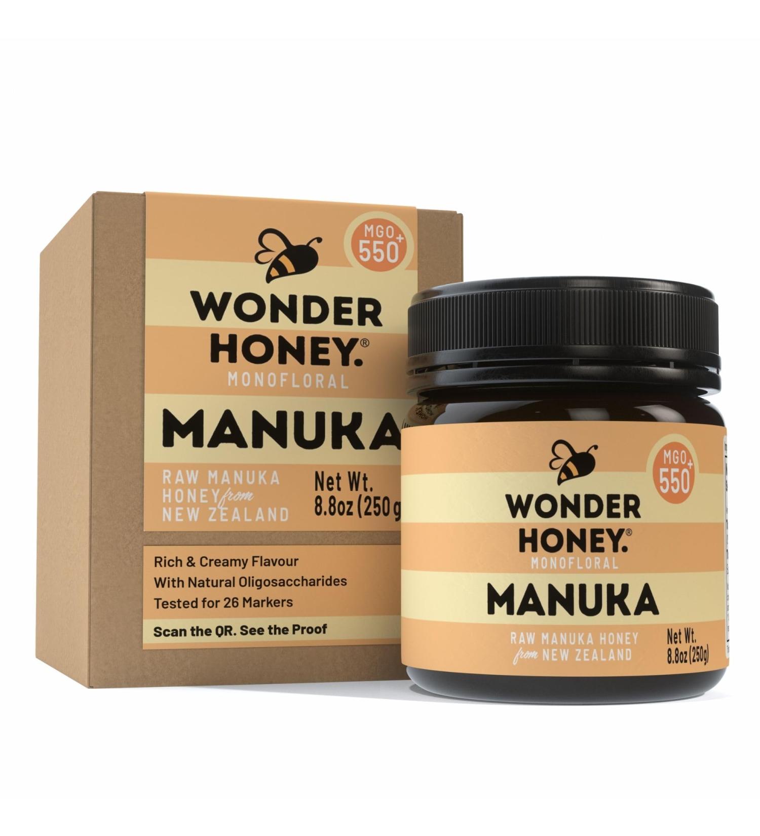 Miel de Manuka Wonder Honey MGO 550+ Certifi (15+) Cru Non Pasteuris Tra able Non-OGM Sans Pesticides Emball en Nouvelle-Z lande Pot PET sans BPA | 250g - Buy Online on GoSupps.com