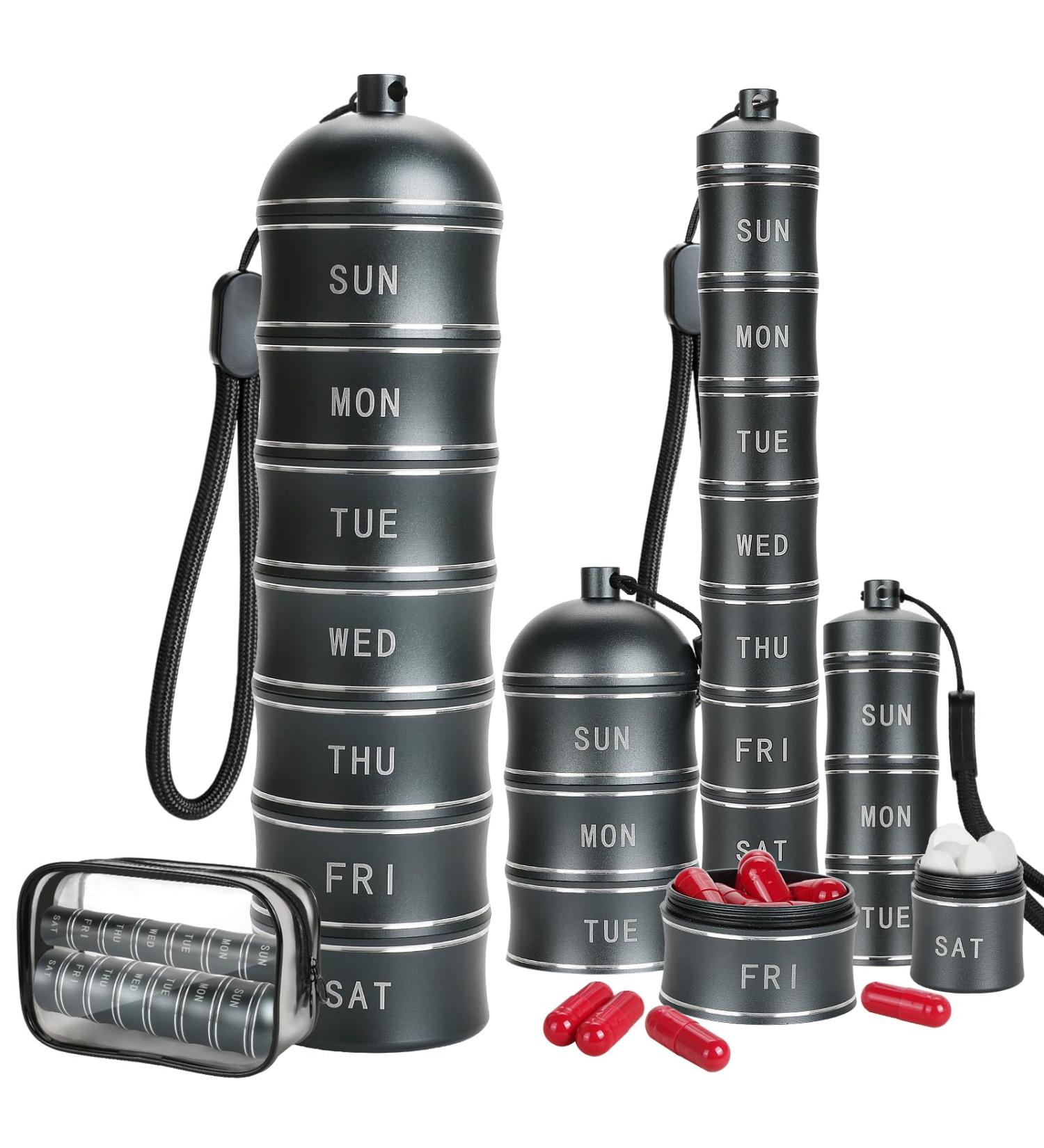 2pcs Metal Pill Organizer - 7-Day Travel Medicine Box Portable & Waterproof Durable Aluminum for Vitamins & Fish Oil - Buy Online on GoSupps.com