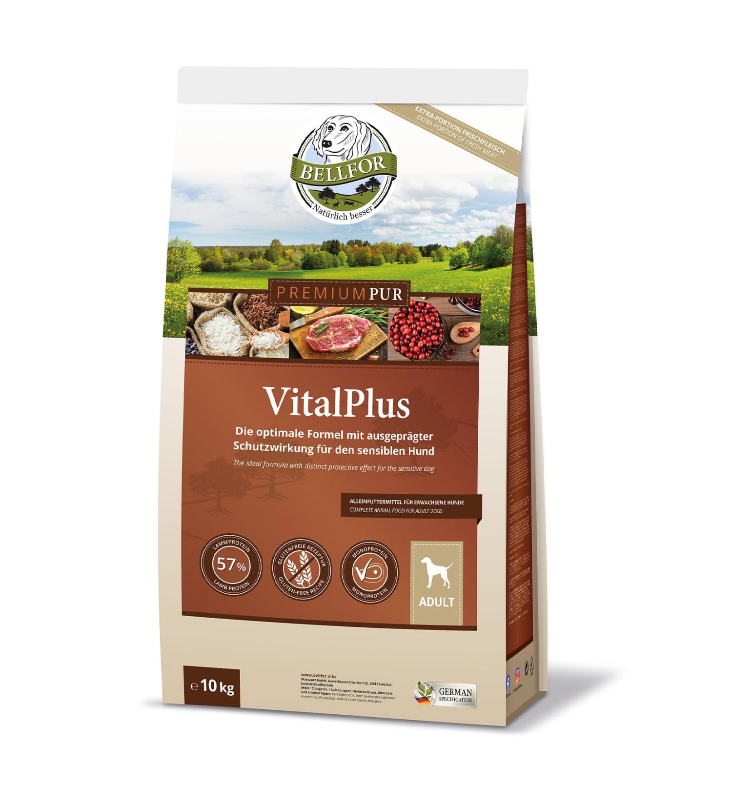 Bellfor Gluten-Free Dog Food with Lamb - Premium Pur VitalPlus - 10 kg - Buy Online on GoSupps.com