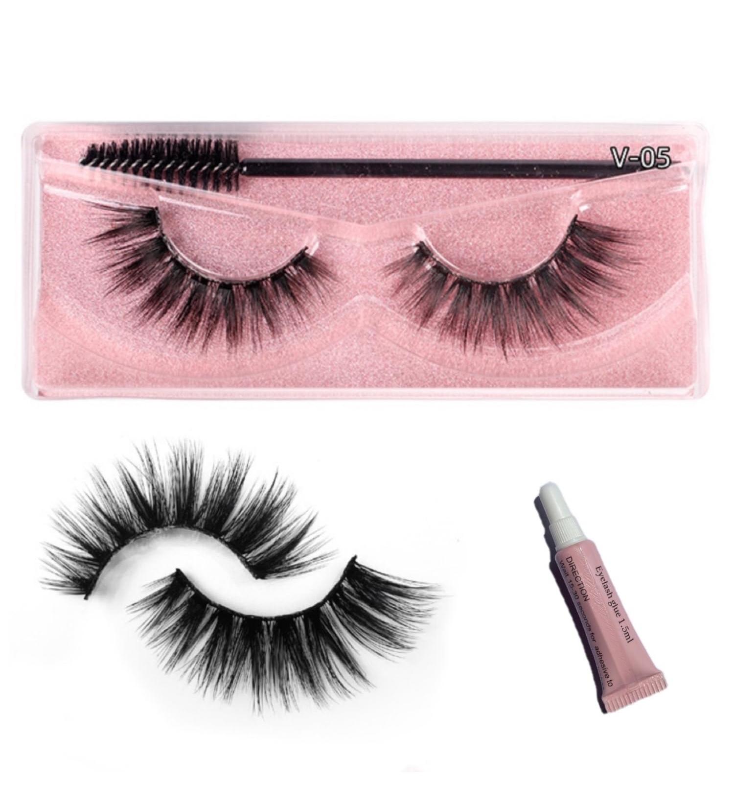 Pangogogo False Eyelashes Glue Included Natural Look Cat Eye Lashes Reusable Russian Strip Lashes 15mm Fluffy Eyelashes Faux Mink Eyelashes V05 - Buy Online on GoSupps.com
