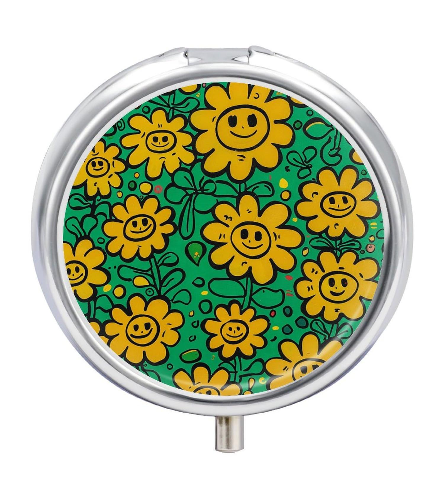 Travel Pill Box 3 Compartment Yellow Smiley Flowers Portable Pill Organizer for Purse & Pocket - Buy Online on GoSupps.com