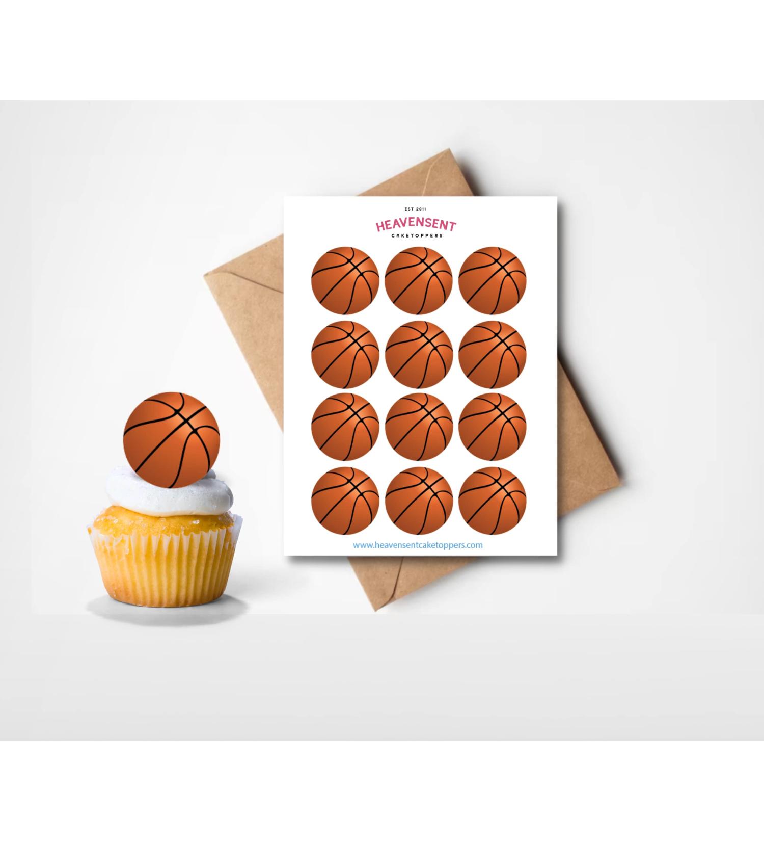 24x Pre-cut Basketballs 4cm Edible Premium Icing & Sweet Wafer Card Standing Cupcake Toppers Birthday Party Cake Decorations (Premium Sweet Wafer Card)