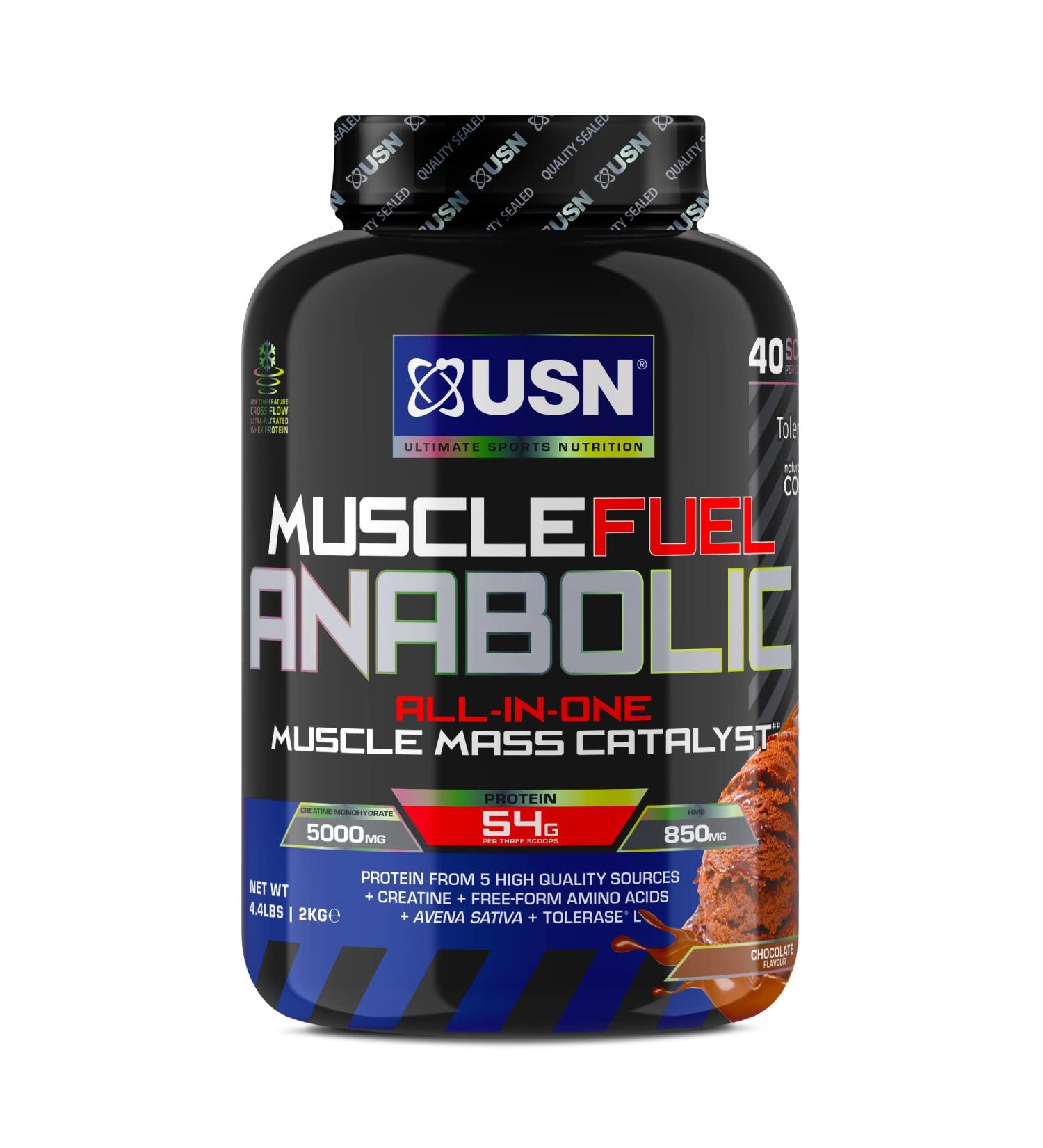 USN Muscle Fuel Anabolic Chocolate All-in-one Protein Powder Shake (2kg): Workout-Boosting Anabolic Protein Powder for Muscle Gain - New Improved Formula Chocolate 2 kg (Pack of 1) - Buy Online on GoSupps.com