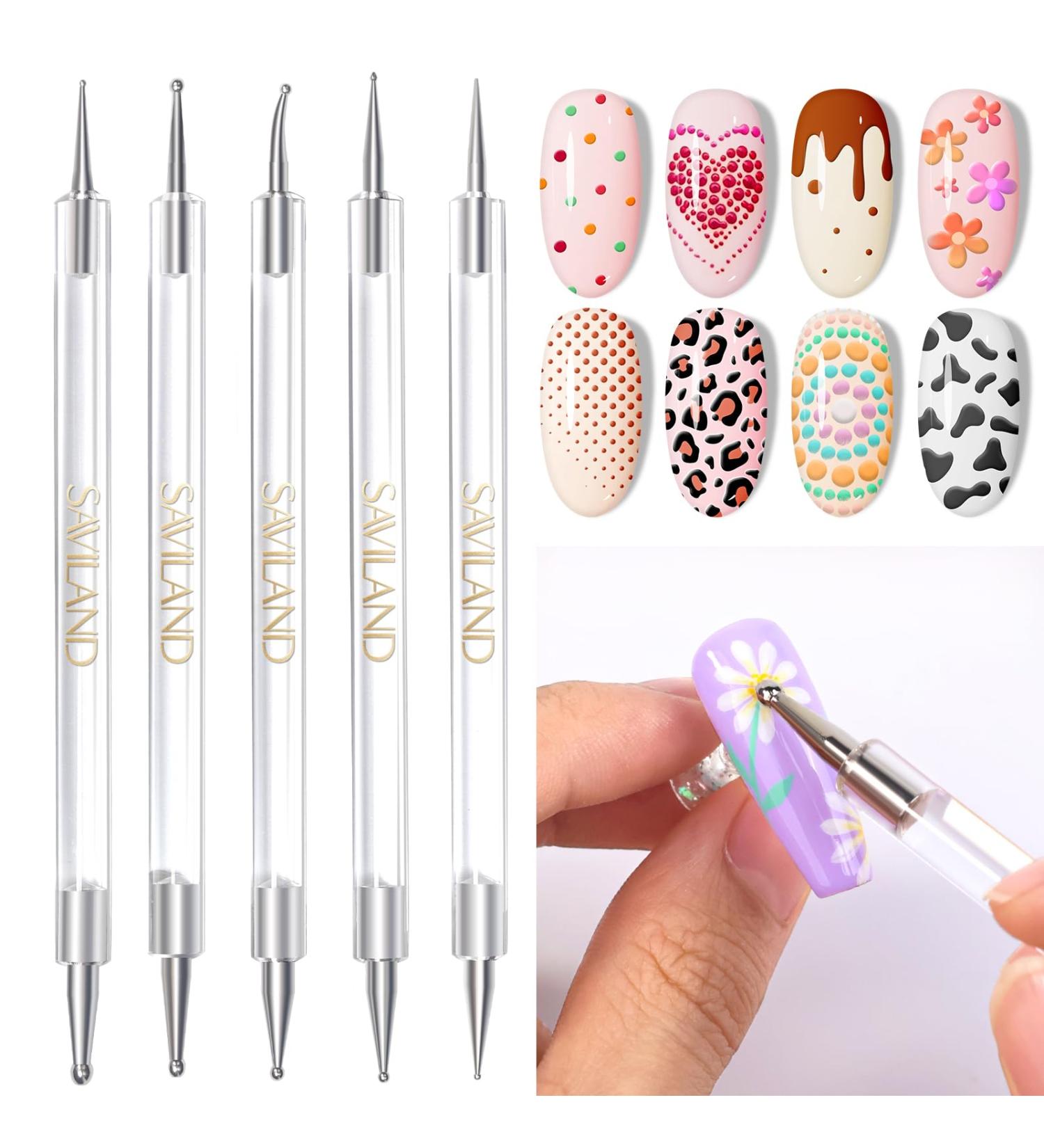 SAVILAND Quick-Paint Dotting Tools - 5PCS Double-Ended Nail Art Pen Kit for Home & Salon | Multi-Size Dotting & Pattern Tracing Tools - Buy Online on GoSupps.com
