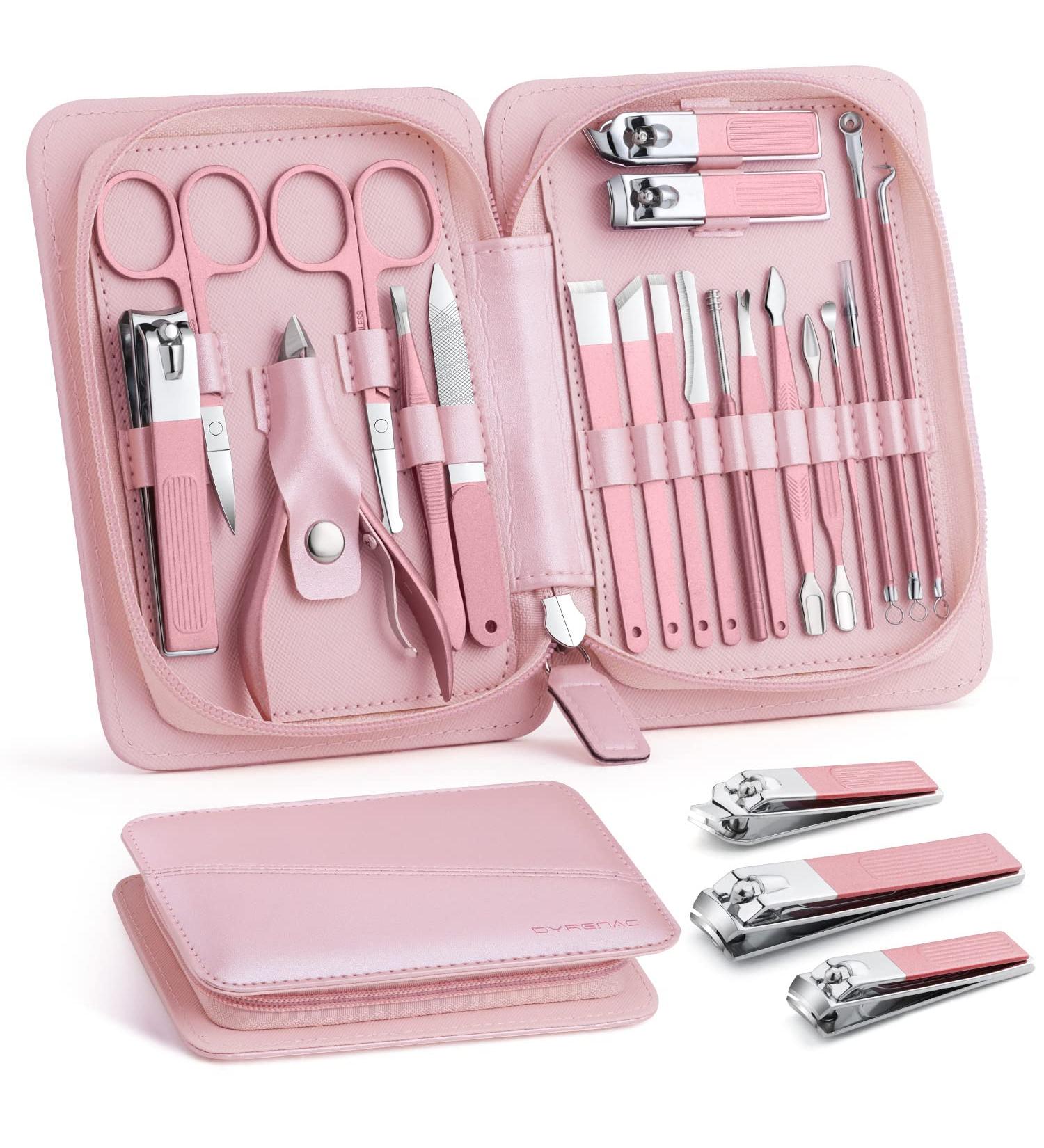 20 in 1 Professional Stainless Steel Manicure and Pedicure Set - Portable Nail Care Tools Kit with Travel Case in Pink - Buy Online on GoSupps.com