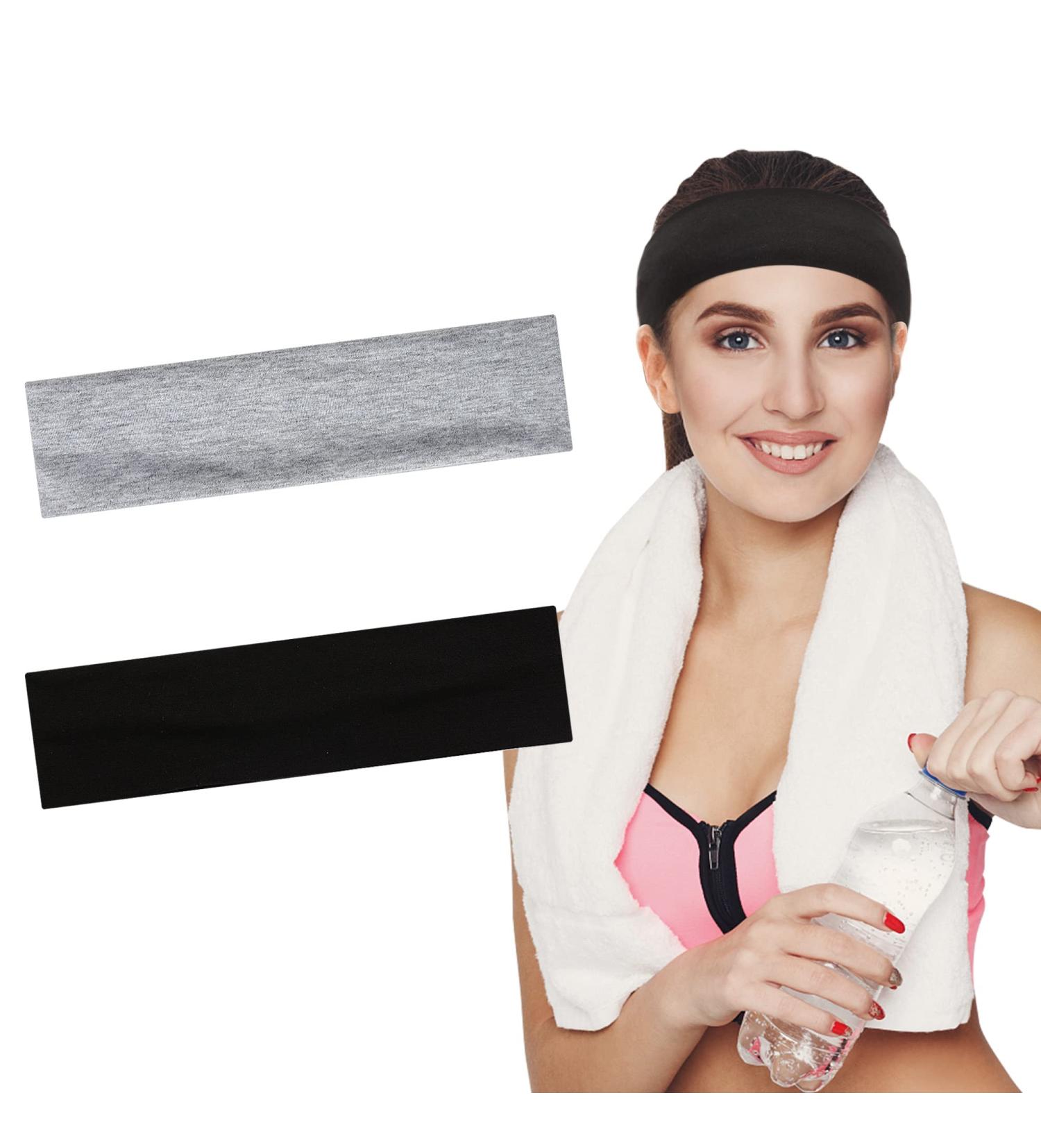 2 Pcs Non-Slip Yoga Headbands for Women - Elastic Cloth Neutral Workout Headbands (Black & Gray) - Buy Online on GoSupps.com