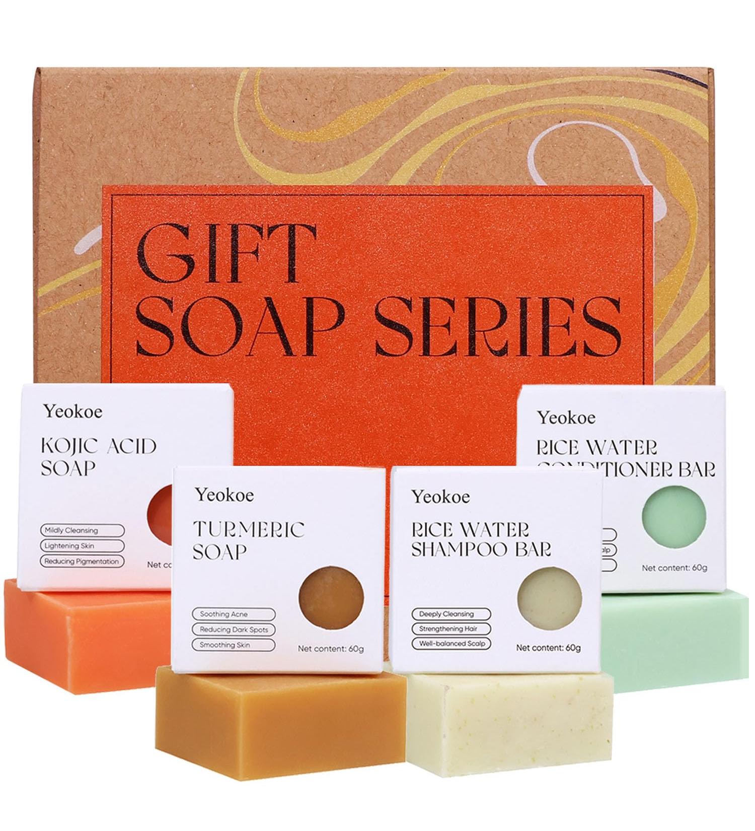 Travel-Sized Natural Gifts: Turmeric Soap Rice Water Shampoo & Conditioner Kojic Acid Bar - Deep Cleansing Toiletries for Women - Buy Online on GoSupps.com
