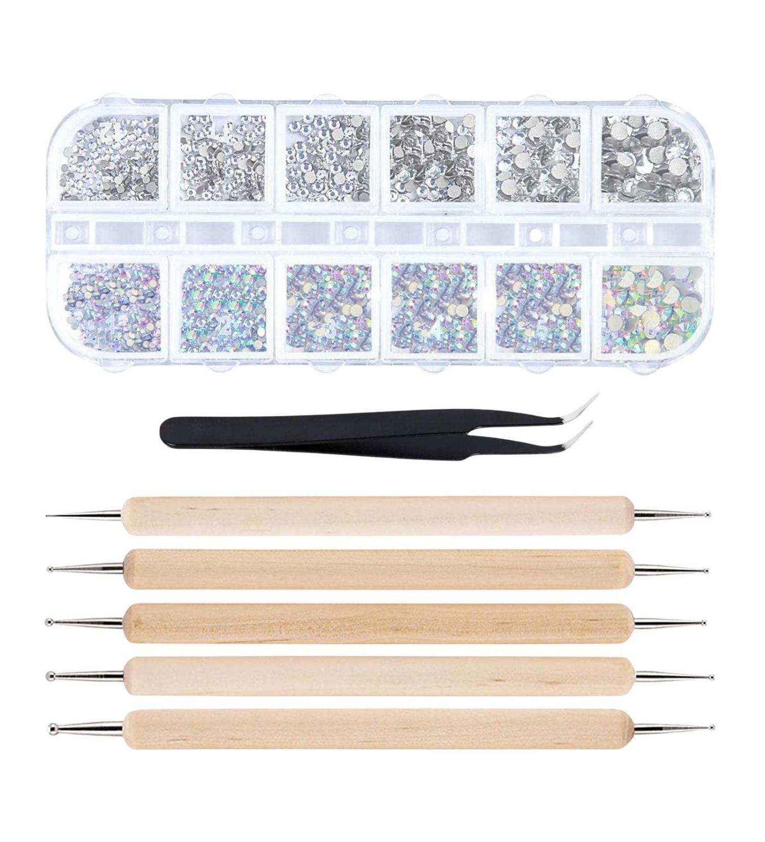 Duhe189014 Ab Nagel Strass Kit - 1440 Nail Gems Flatback Strass Stones Round Glass Stones Tweezers & 5 Picking Stones - International Shipping Available - Buy Online on GoSupps.com
