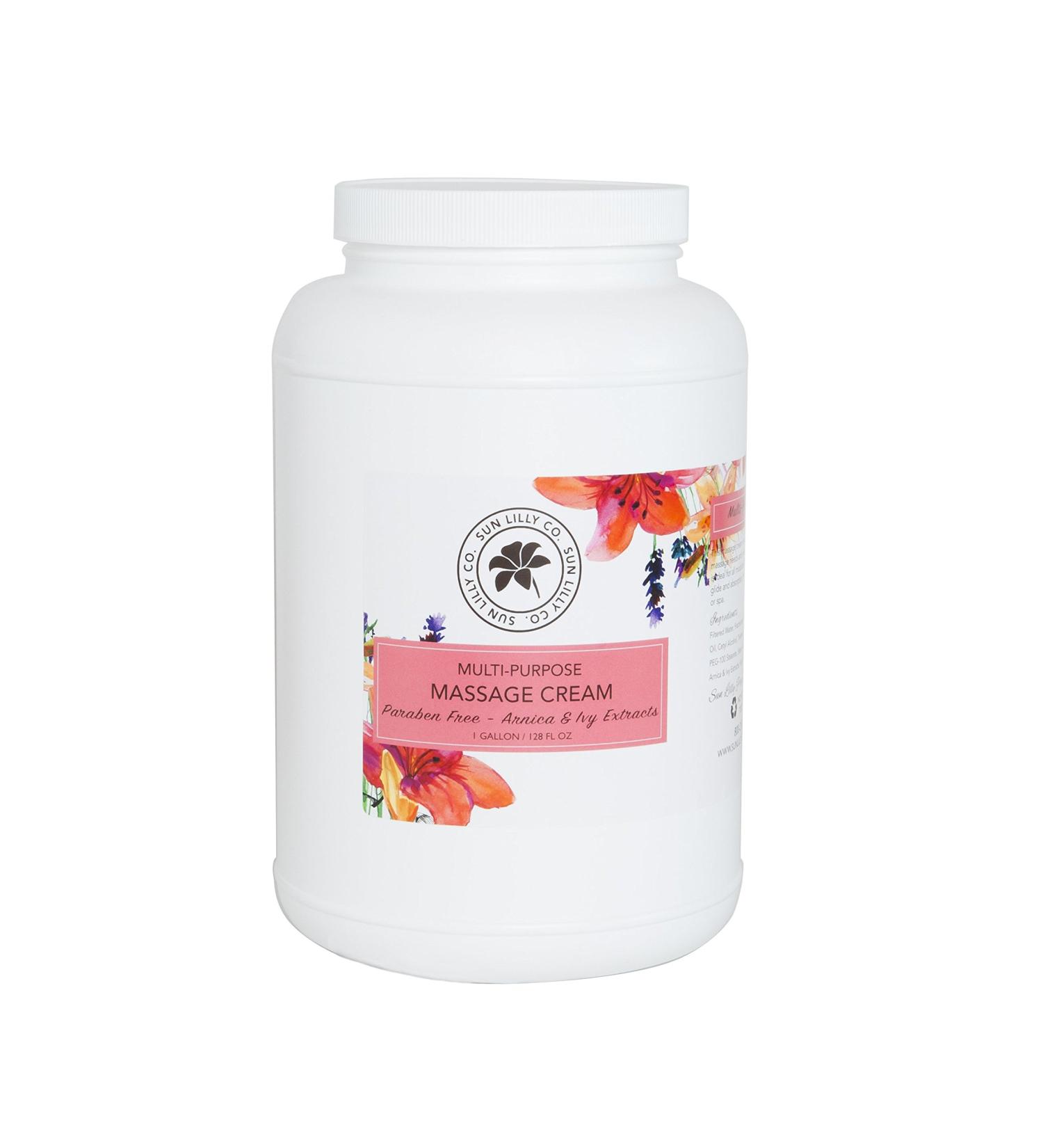 DMS Sun Lilly Organics Massage Cream 1 Gallon Smooth Deep Tissue Massage Paraben Free Made in USA Cruelty Free
