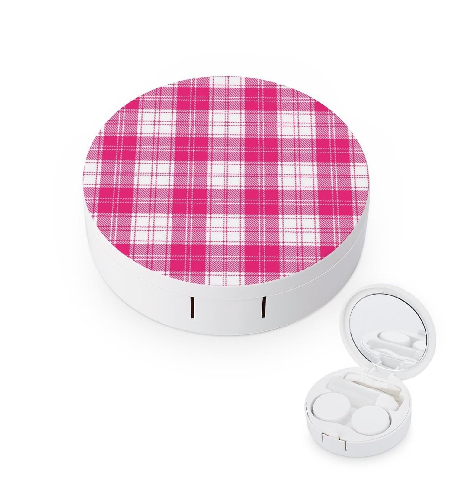Buy Pink and White Tartan Plaid Contact Lens Case - Portable Travel Box with Mirror - Buy Online on GoSupps.com