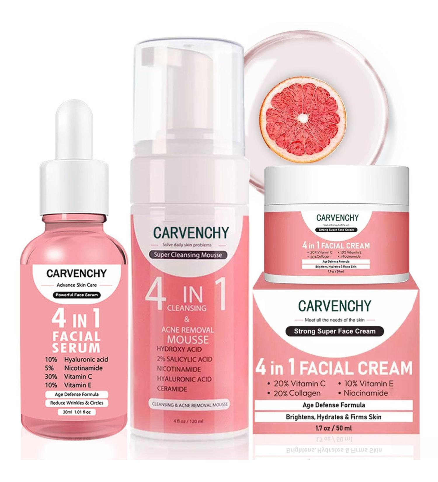 Vitamin C Skin Care Set - 3-in-1 Anti-Aging Gift Set with Cleanser Serum & Cream | Hydrating Hyaluronic Acid Vitamin E & Niacinamide - Buy Online on GoSupps.com